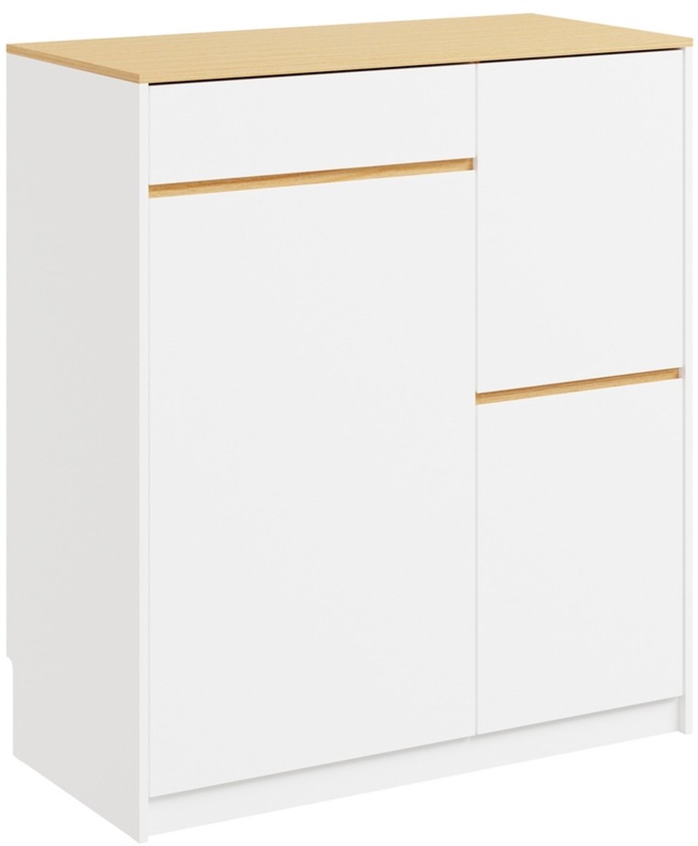 SoBuy Keukenkast – Keukenkastje met 2 Deuren en 1 Lade – Keuken Organizer met Licht Eiken Blad – Wit en Licht Eiken FSB111-WN