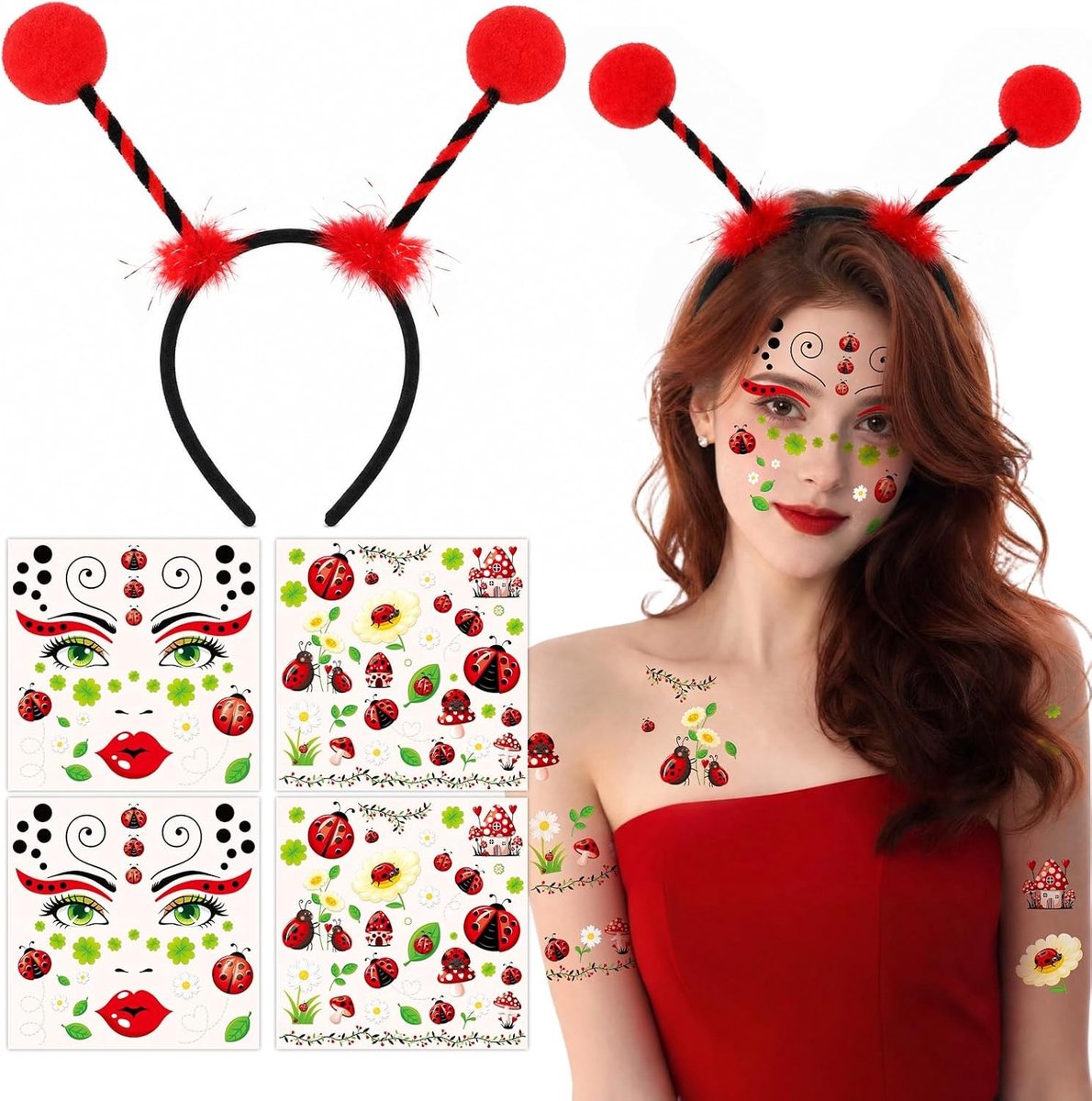 Halloween haarband en tijdelijke tatoeages voor carnaval en kostuumaccessoires voor cosplay en verkleedpartijen