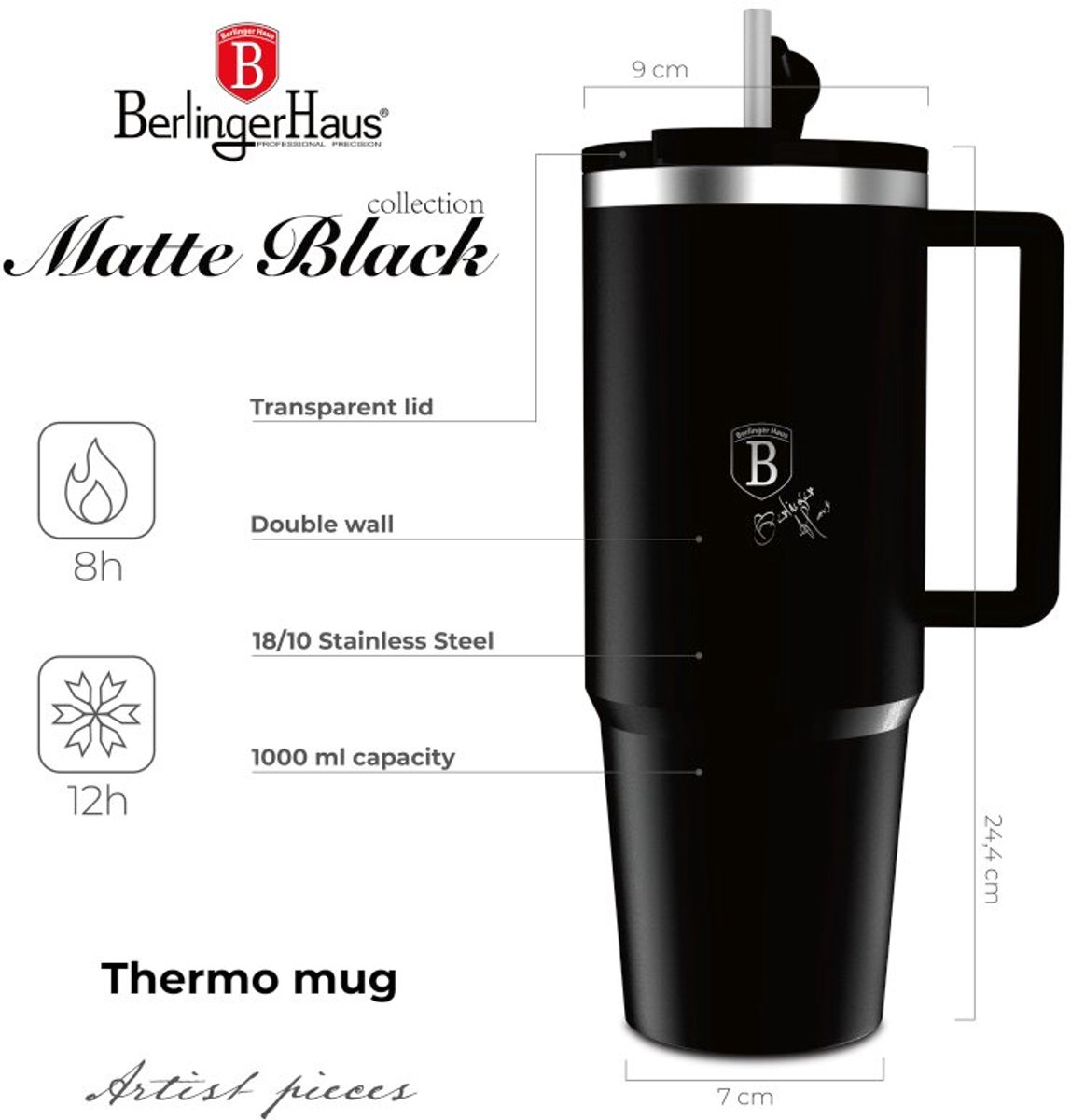 BerlingerCup thermosbeker met dubbele wand, 1 l, Matte Black Collection — cadeau in Koken & Dineren - foto 4