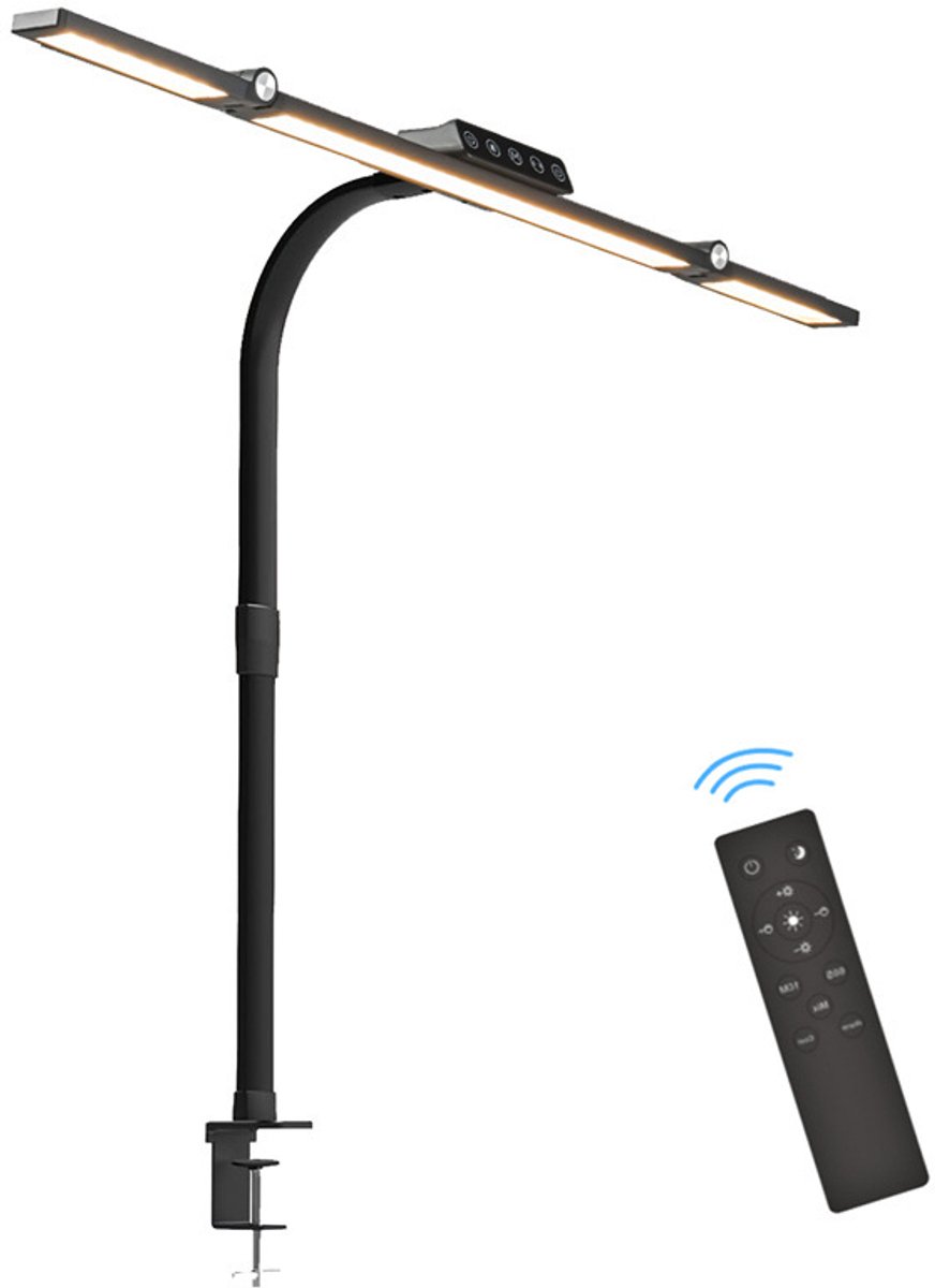 Gloovon Bureaulamp LED Dimbaar - Triple Head 69cm - Met Klem - Afstandsbediening - Lichtsensor - Monitorlamp - Tafellamp - Klemlicht - Voor Dubbele Monitoren - Zwart