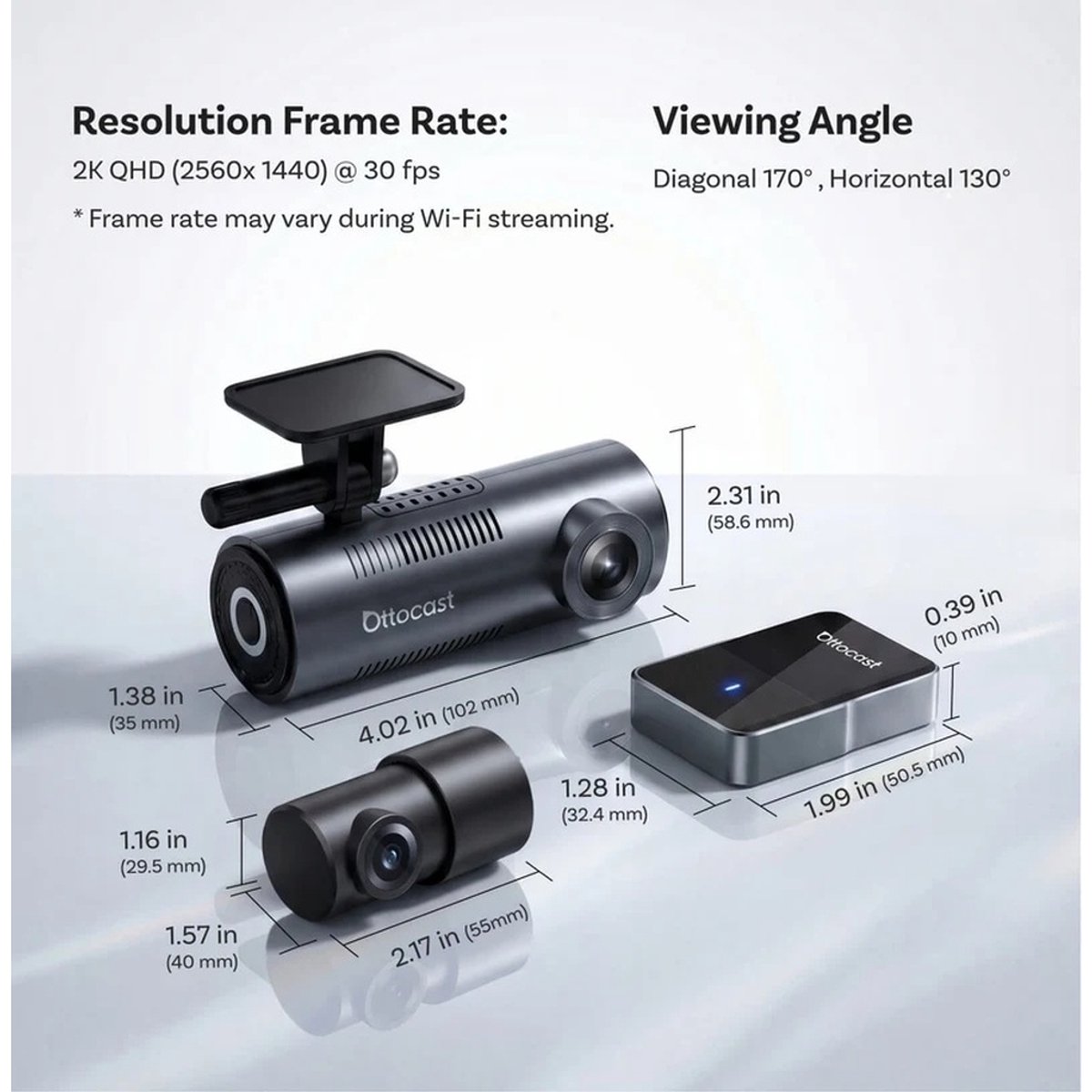 Ottocast OttoSafe Cam CA560– Camera 2K voor/achter en draadloze CarPlay en Android thumbnail 4