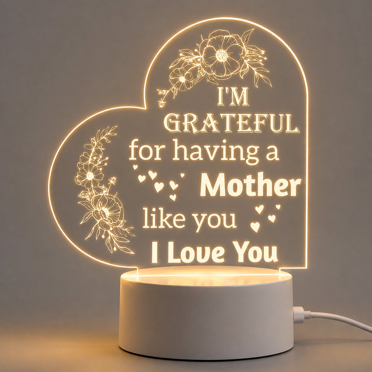 Nina’s Giftshop® 3D LED Lamp Moederdag – Hart Lamp met “I Love You” – Warm Wit Licht – USB Aansluiting – Moederdag Cadeau – Cadeau voor Moeder
