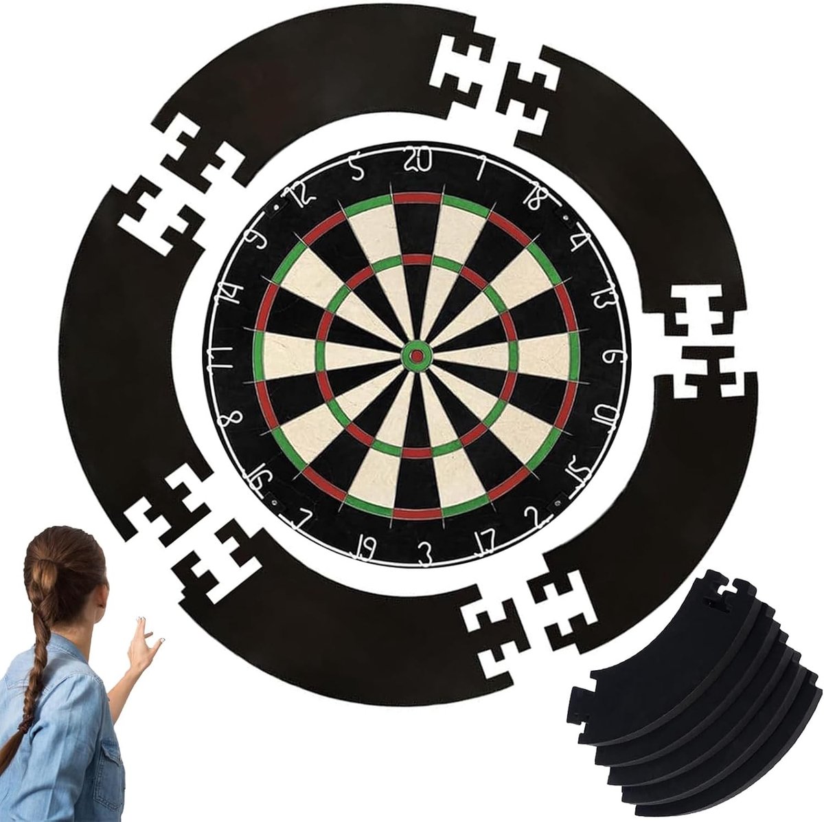 Dartbord Surround Ring voor Wandbescherming, 5-delige Rand voor Darts, Eenvoudige Montage voor Thuis en Buiten, Voorkom Schade aan de Muur met deze Dart Catchring