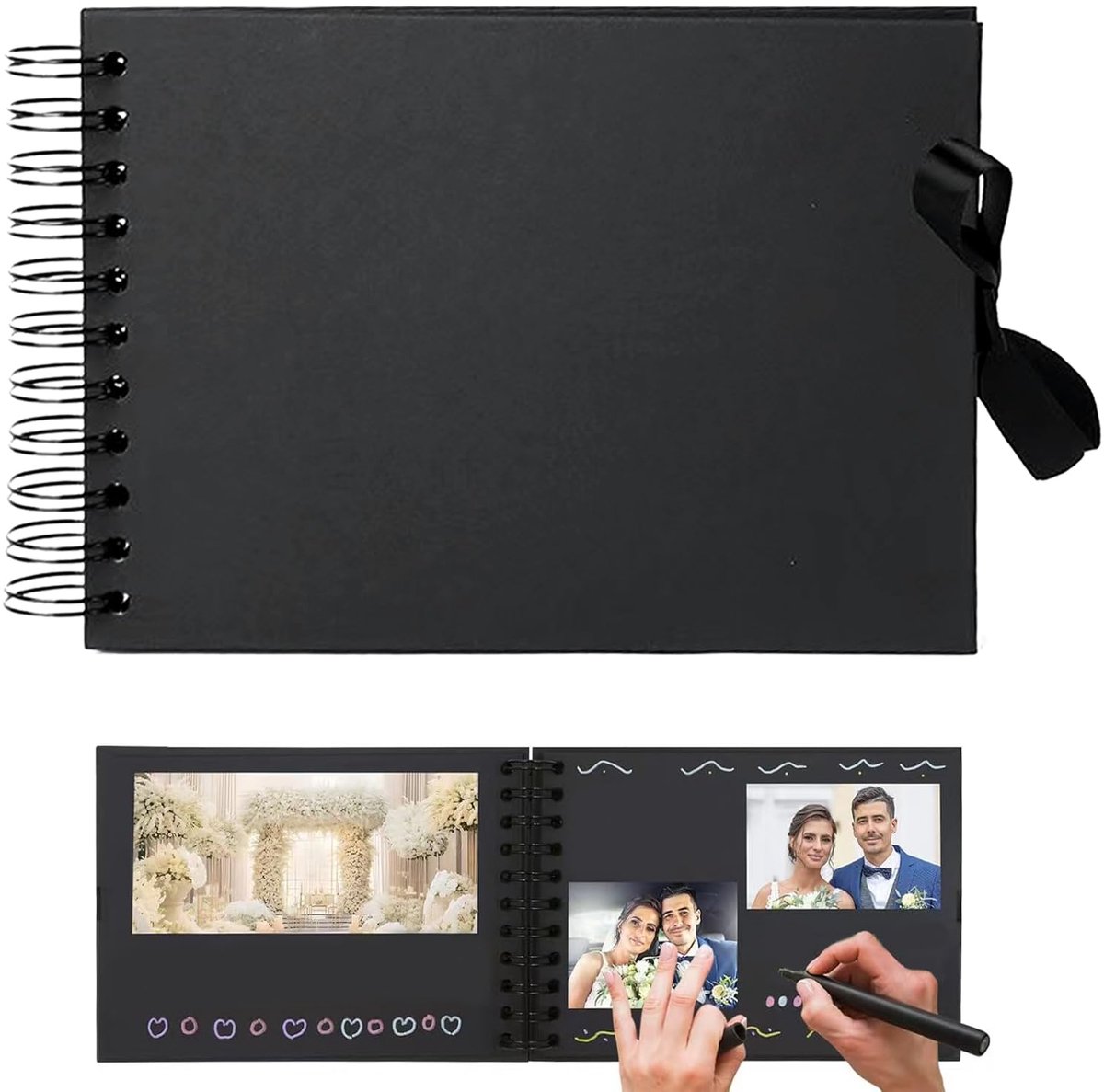 Clipboard-Album 23,5 x 15 cm - 30 Bladen / 60 Pagina's Zwart Papier, Spiral Binding, Elegante Zwarte Ontwerp met - ShopVlot
