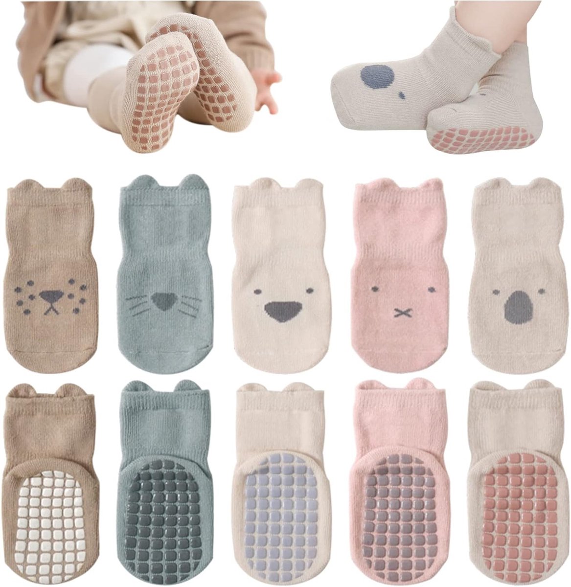 Comfortabele Antislip Sokken voor Peuters - Thermische Katoenen Ankelsokken met Grips en Schattige Cartoonprint voor Jongens en Meisjes