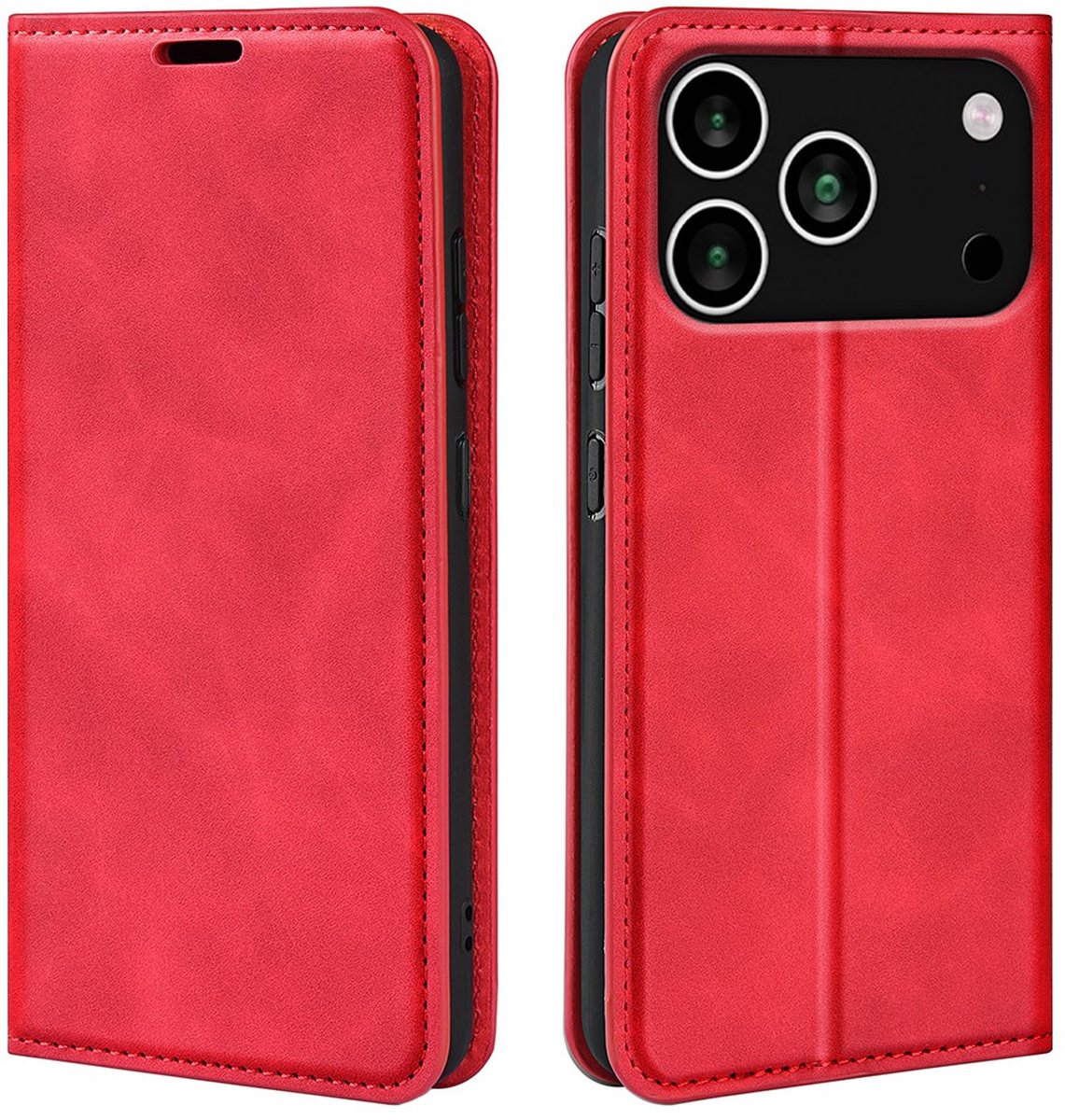 MobyDefend Hoesje - Geschikt voor iPhone 18 Pro - Luxe Wallet Bookcase (Magnetische Sluiting) - Rood