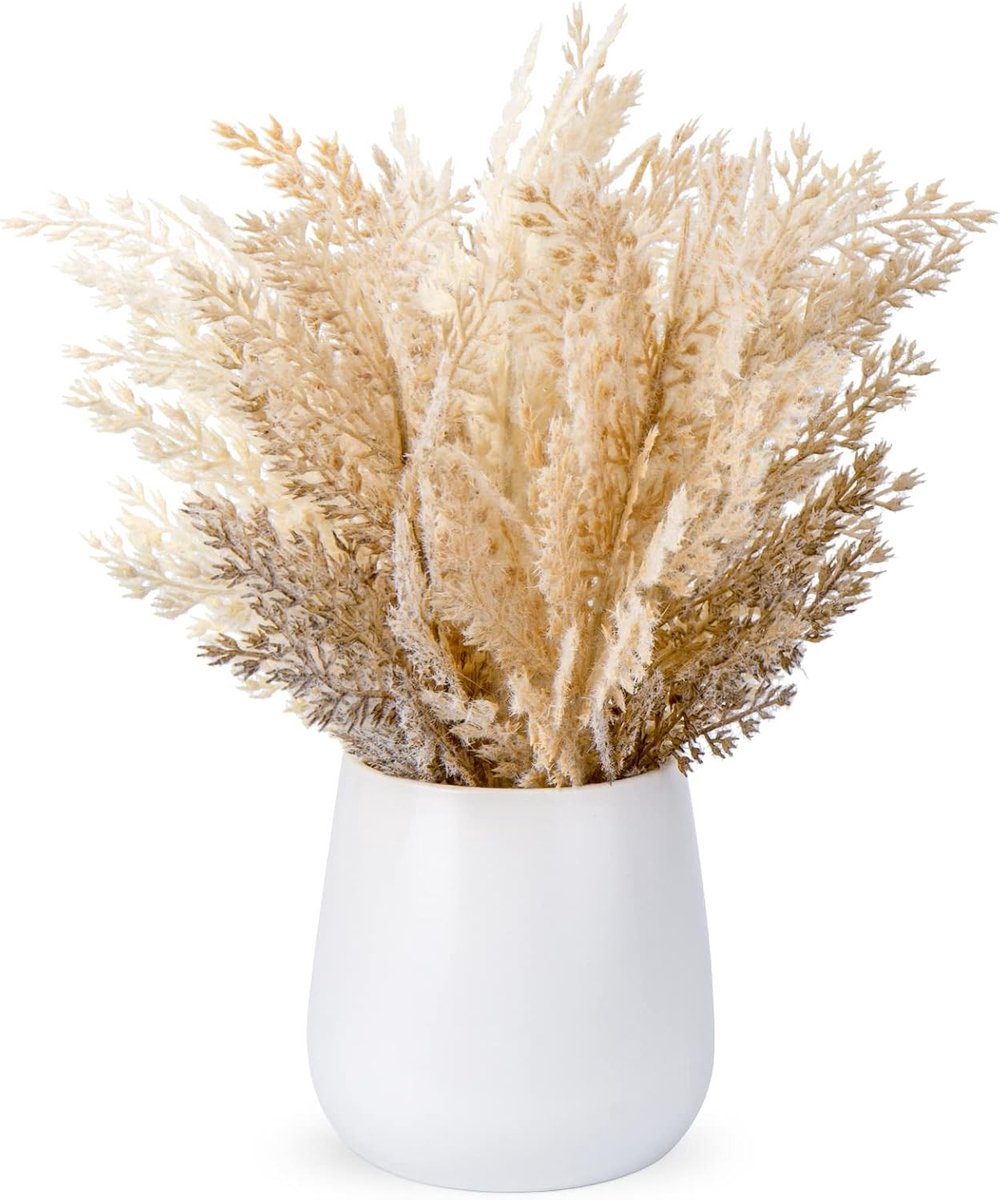 Fluffy Faux Pampas Grass Plantenboeket met Vaas voor Boho Decoratie van Drogen Grassen voor Thuis en Bruiloften