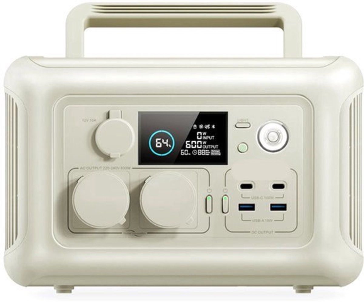 Draagbare Powerstation - Powerbank - Stroomgenerator - Generator - 600W Vermogen – Generatoren - 299Wh LiFePO4 Batterij – UPS & MPPT Technologie – Geschikt voor Outdoor & RV - Wit