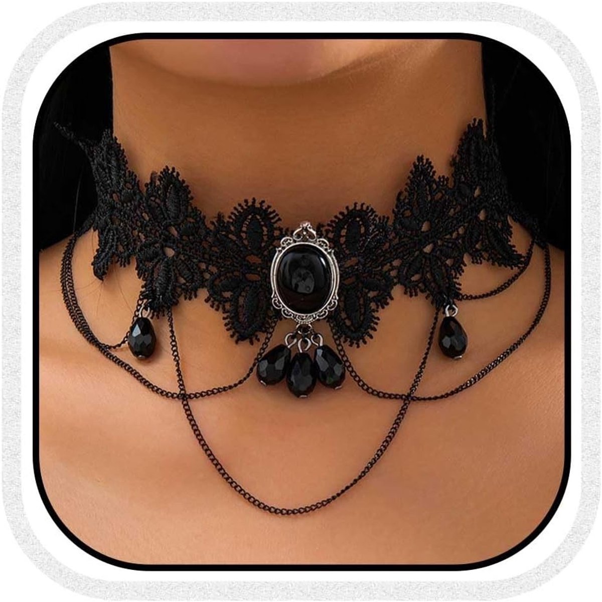 Gothic Choker Ketting met Zwarte Kristallen voor Halloween, Feestjes en Kostuums voor Vrouwen