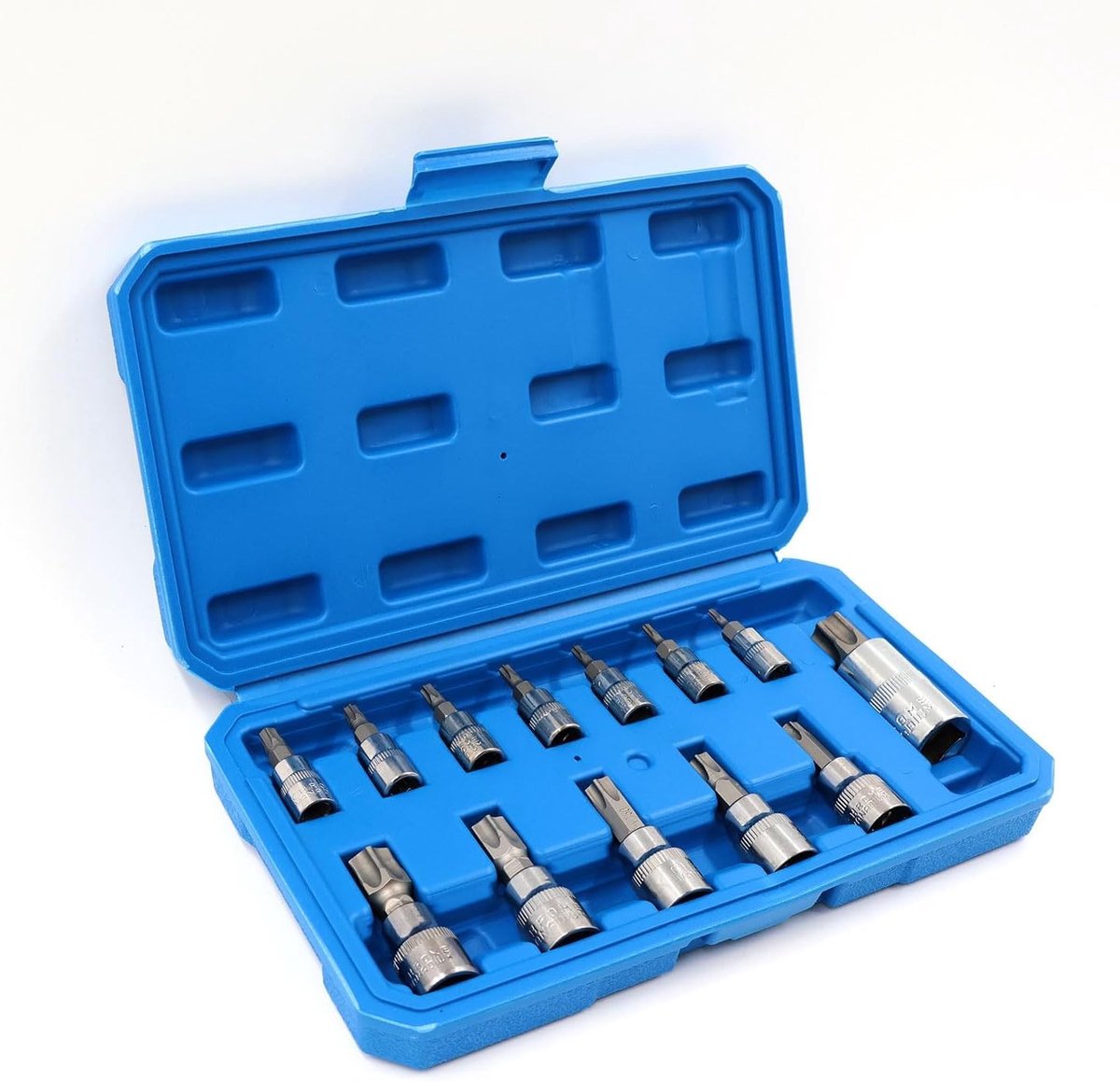 Torx Bit Set van 13 Stuks voor Star Schrauben - T8, T10, T15, T20, T25, T27, T30, T40, T45, T55, T70 - 1/4, 3/8, 1/2 Inch - CR-V en S2 Legering voor Duurzaamheid en Precisie
