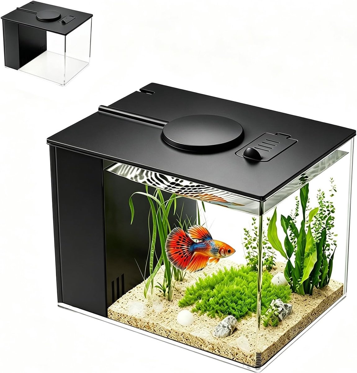 Complete set acryl mini-aquarium 4,3 l met filterpomp en LED-verlichting voor aquascaping en kleine vissen 20 x 15 x 15 cm