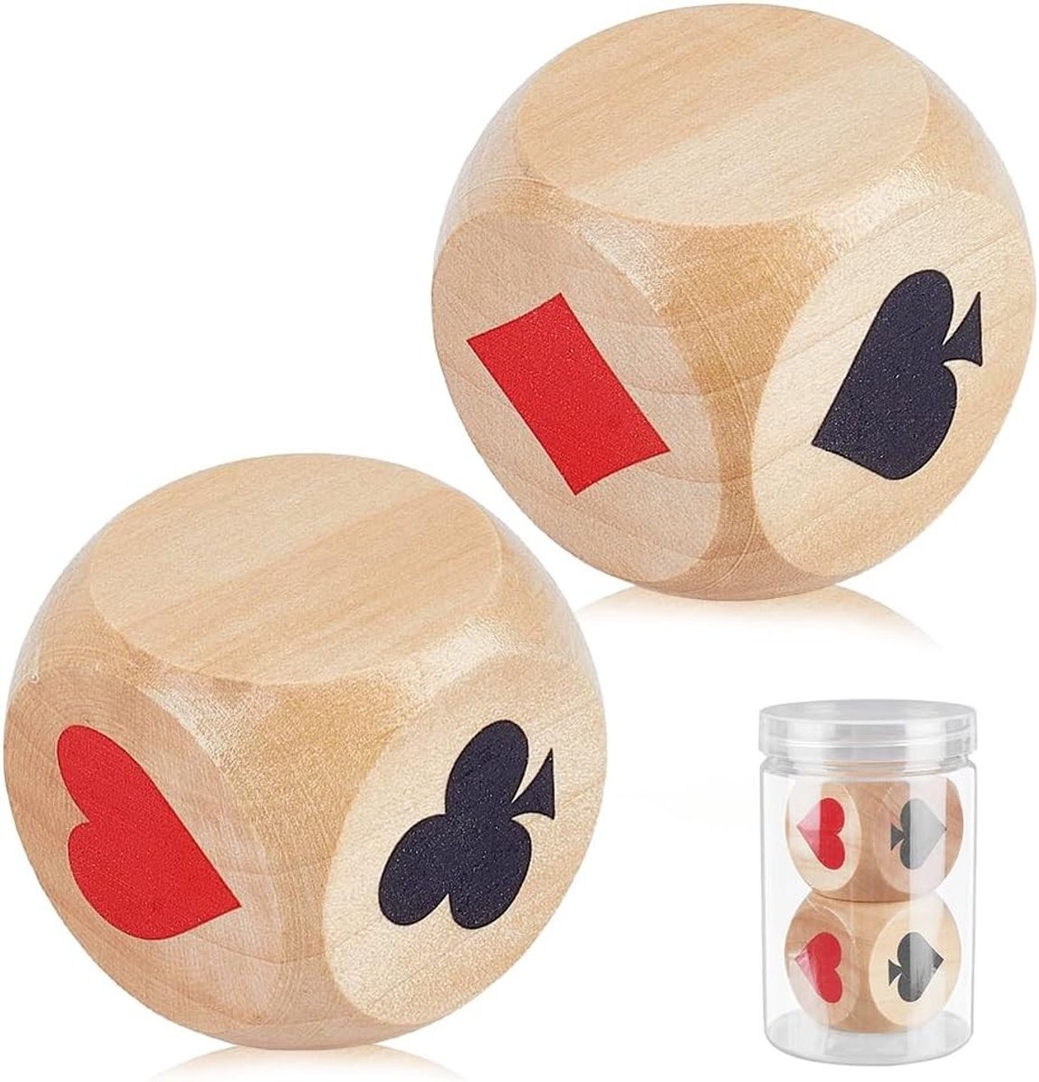 Set Houten Dobbelstenen en Marker met Kleurindicatoren voor Kaartspellen en Opslagdoos voor Poker, Bridge en Pinochle