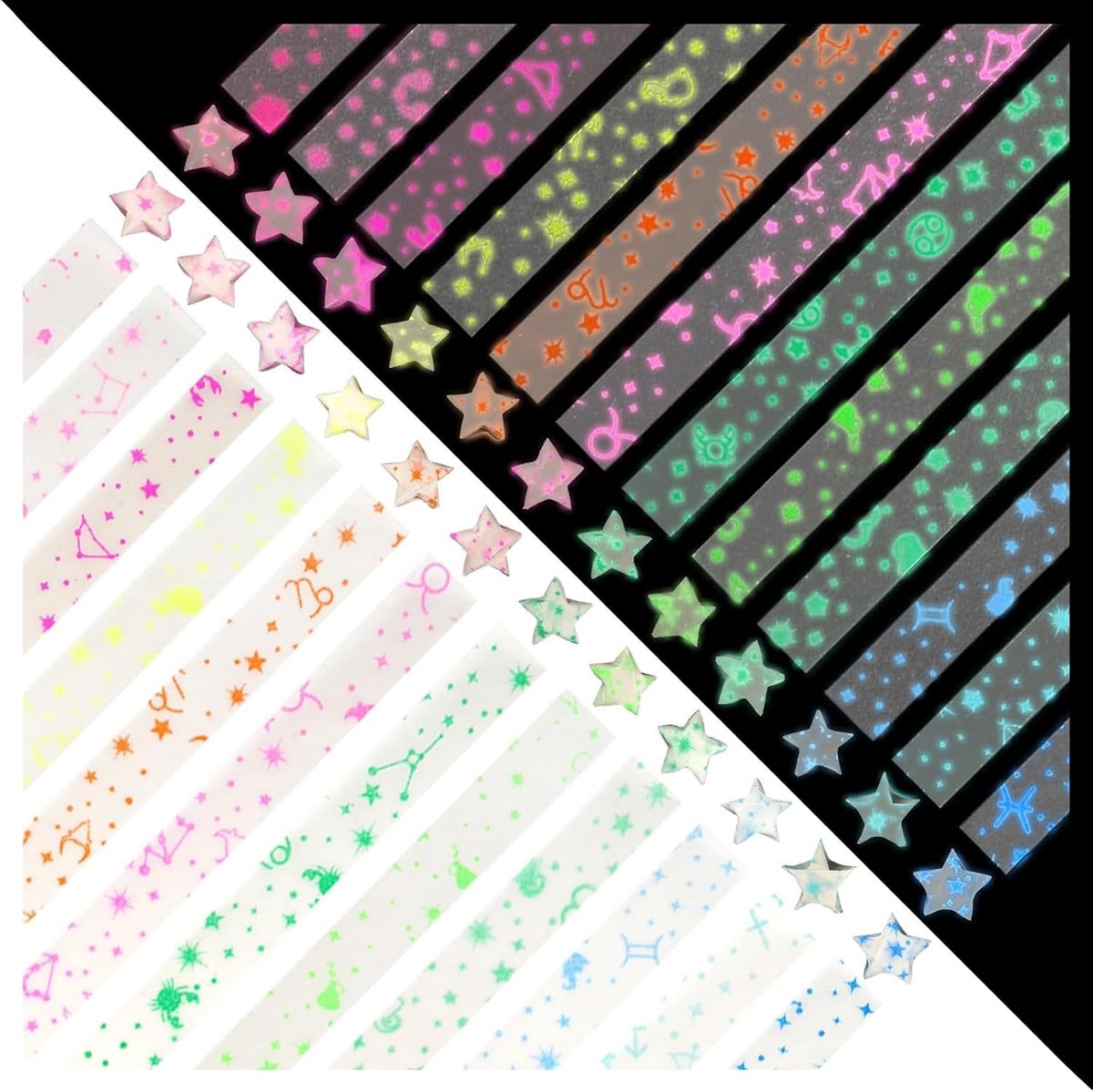 Kleurrijke Luminous Origami Geluksster Papieren Strips voor Creatieve Knutselprojecten - 520 Stuks, Ideaal voor School en DIY Kunstwerken