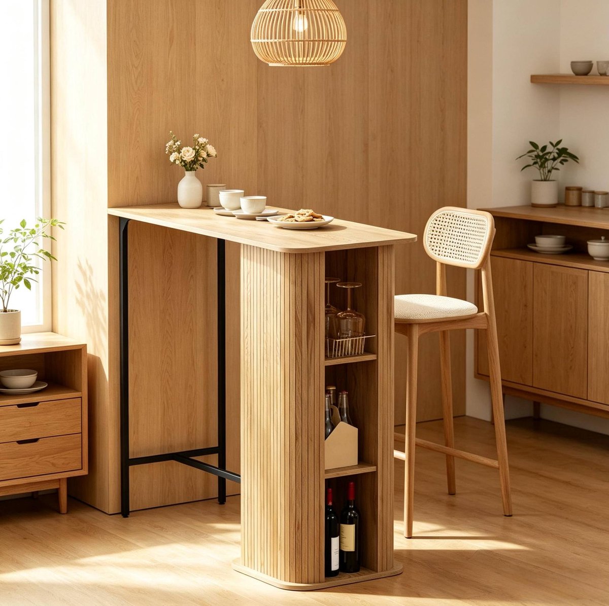 MODENUIT Bartafel - Rechthoekig Met 3 Open Opbergvakken - Keuken En Ontbijthoek - Hout - Zwart - 112x50x106 Cm