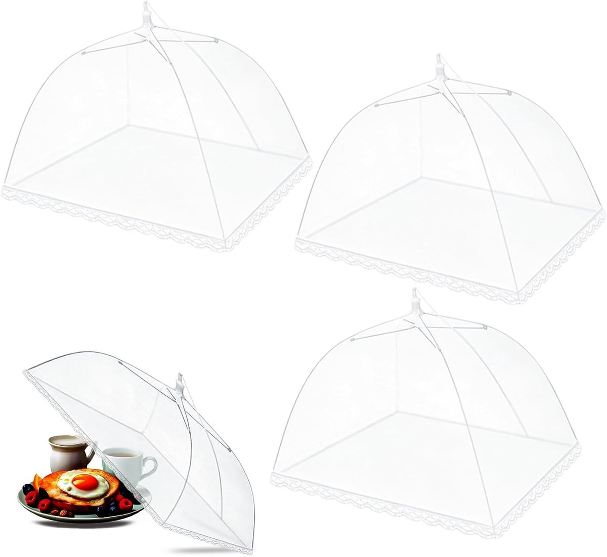 Vouwbare vliegenhor, set van 3, voor voedselbescherming, barbecue, picknick en feestjes - 32 x 11,7 x 3,5 cm
