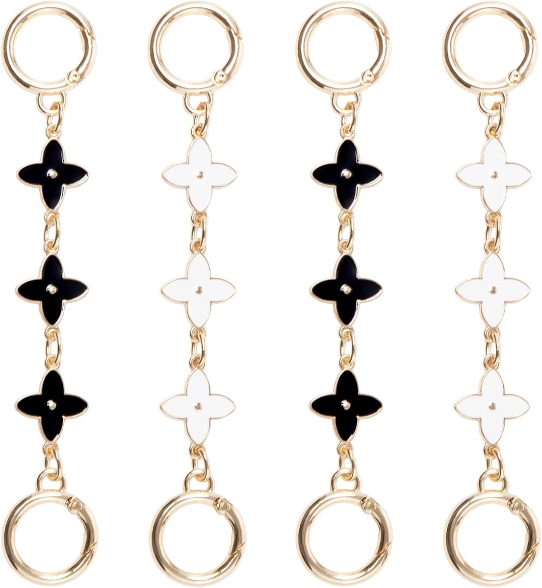 4 Stuks Verlengketting voor Tassen - 16 cm Korte Pocketketting met Klavertje Vier in Goud voor Portemonnees en Handtassen