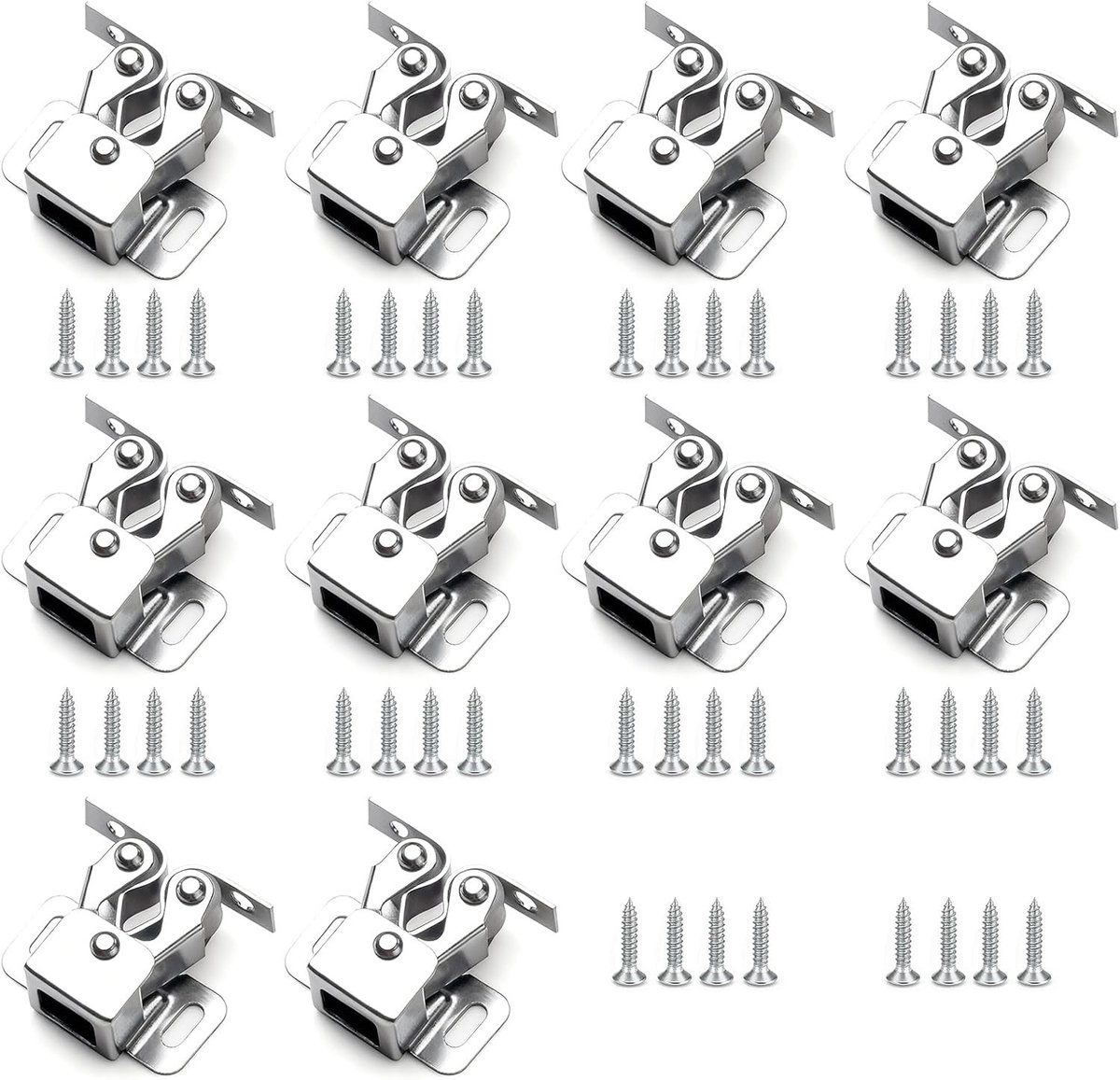 Set van 10 Dubbele Rolsluitingen voor Kasten en Meubels met Schroeven, Ideaal voor Keuken en Lades, Versterkte Beveiliging en Eenvoudige Installatie