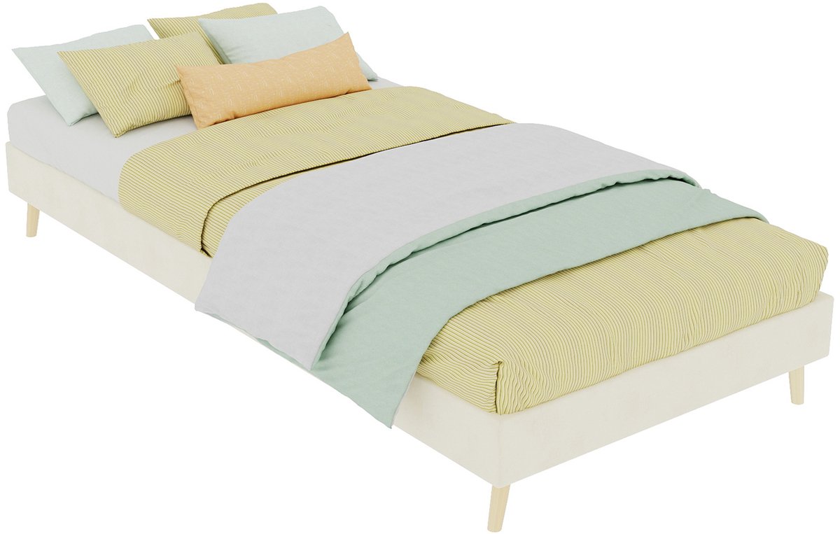 WUVRIE Bedframe 90x200 cm van fluweel, laag model met lattenbodem in beige