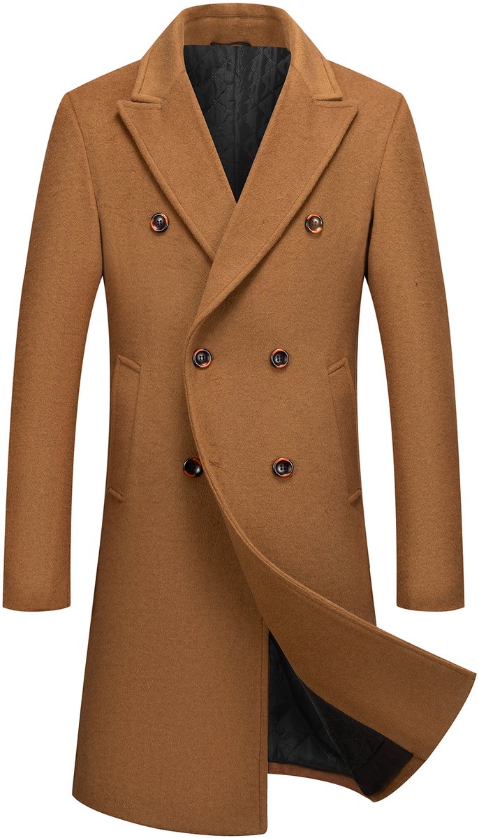 ALLTHEMEN Heren Wollen Winterjas Lange mantel Met Voering 2XL Bruin