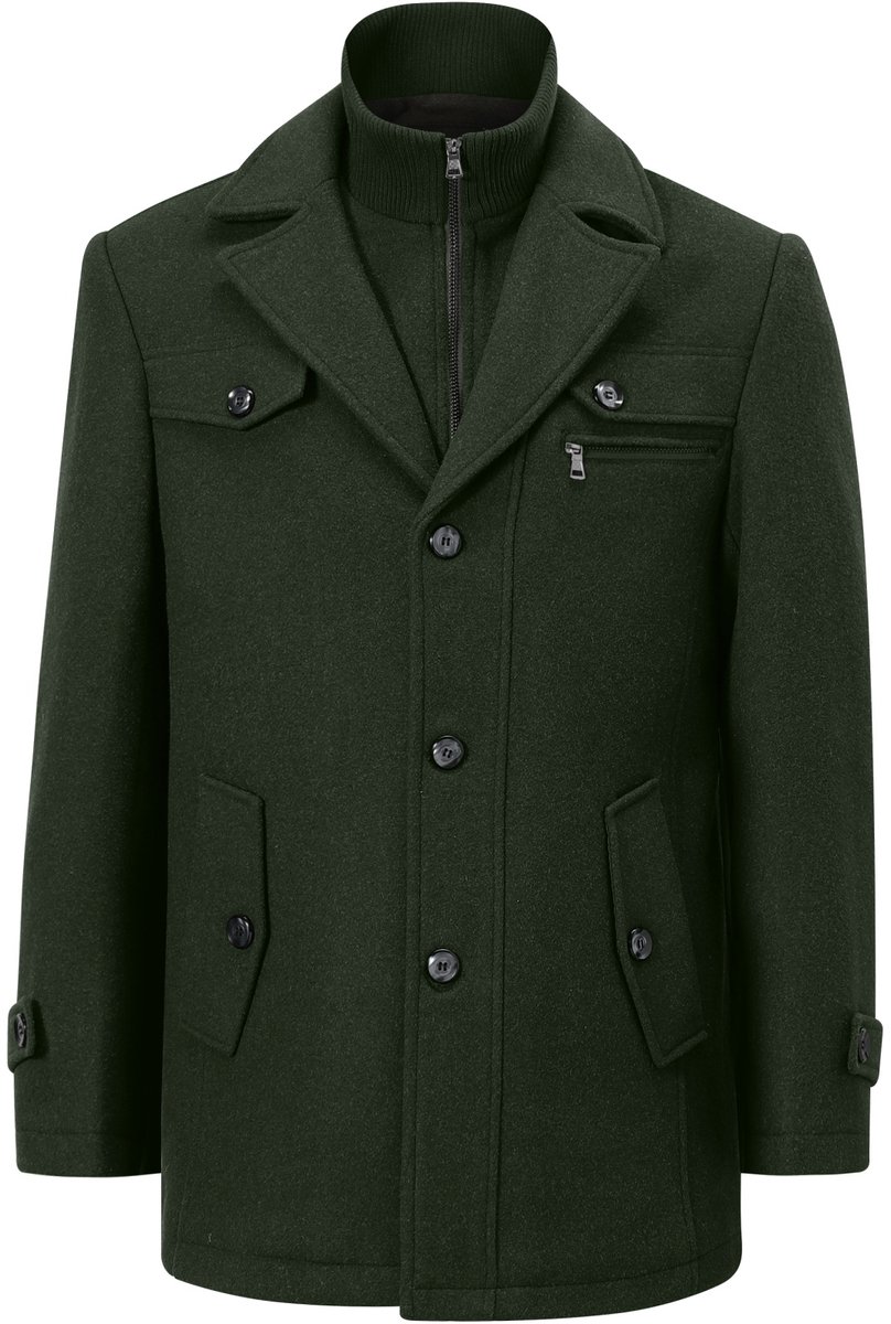 ALLTHEMEN Heren Wollen Winterjas Opstaande Kraag Kort Gewatteerd 2XL Donkergroen