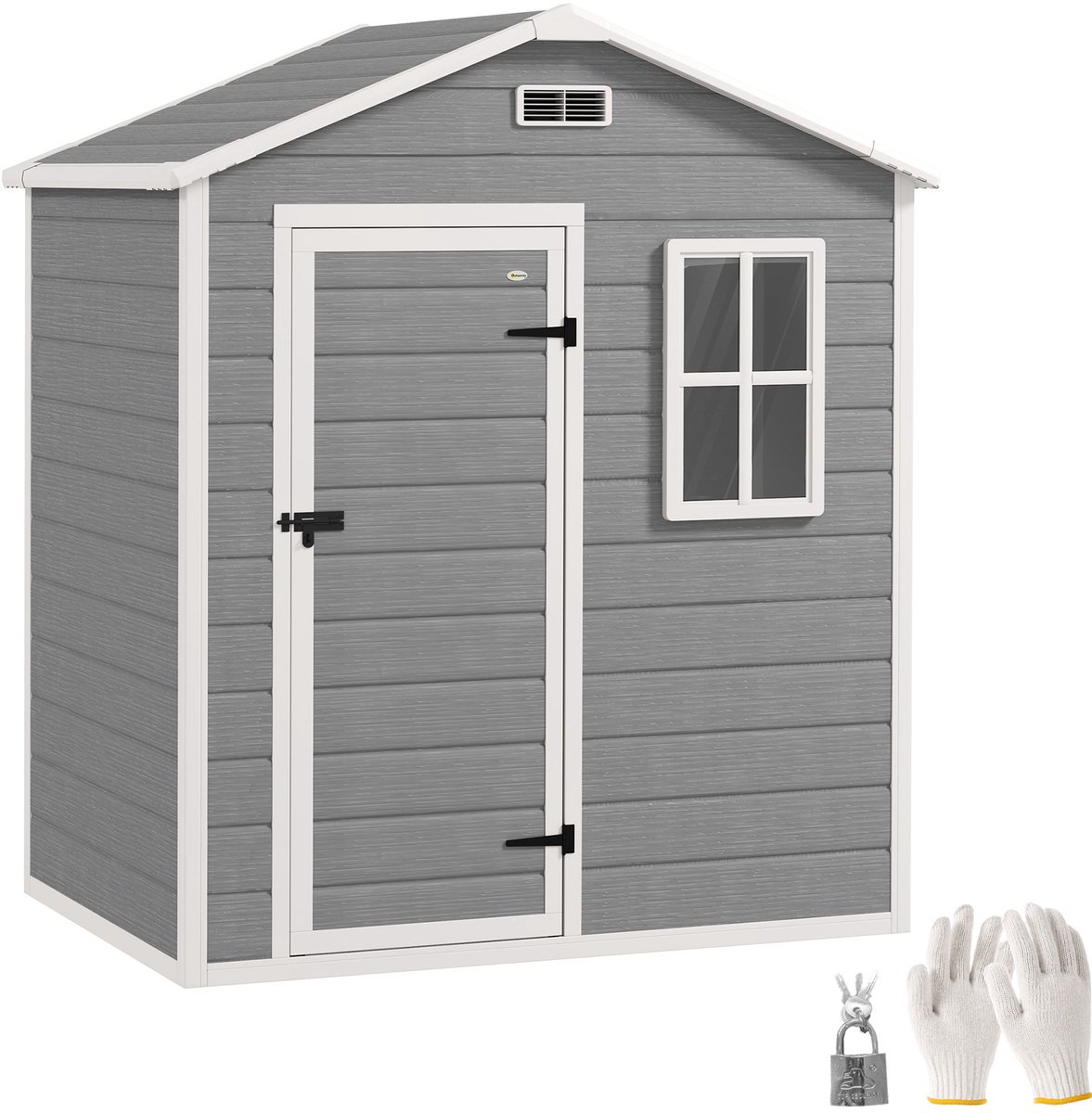 Outsunny Tuinhuis met opslagruimte-Kunststof, aluminium-182L x 121B x 200H cm-Grijs