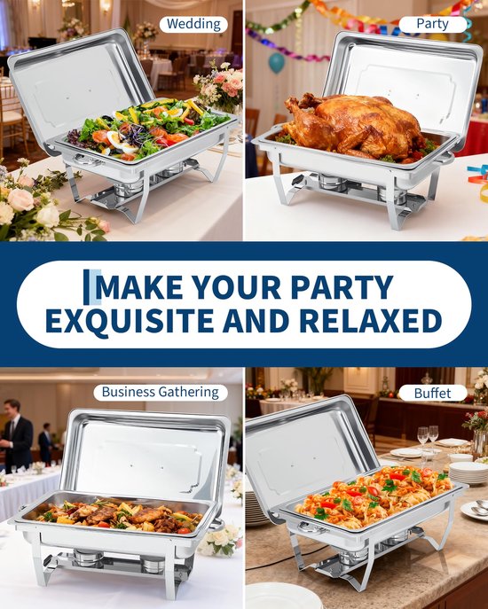 Triumpunpre - 8 QT RVS Warmhoudschaal Buffet Set - Rechthoekige Chafing Dish met Deksel - Pannen en Brandstofhouders - Eten Warmhouder voor Catering, Feesten en Bruiloften - 2 Sets Originele Kleur Enkele cel — afbeelding 5