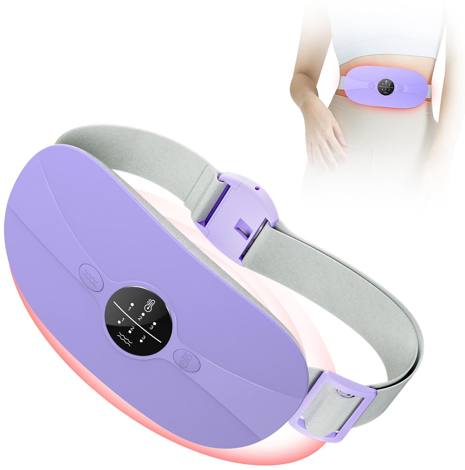 Menstruatie Warmteband - Draadloze Verwarmingsband voor Buik en Taille - 3 Warmtestanden - 3 Massagestanden - Oplaadbaar - Verwarmingskussen voor Onderweg - Paars