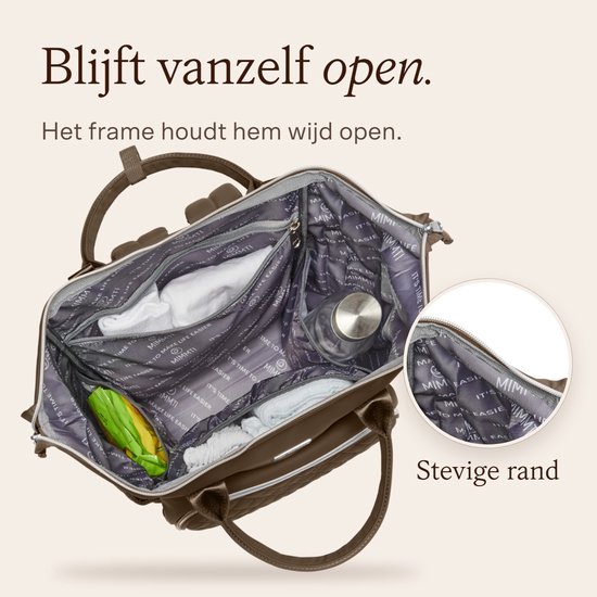 MIMMTI Luiertas Rugzak 2.0 Premium - Blijft vanzelf open - 24,5 L - Incl. verschoonmatje, warmhouder en clips - Espresso — afbeelding 4