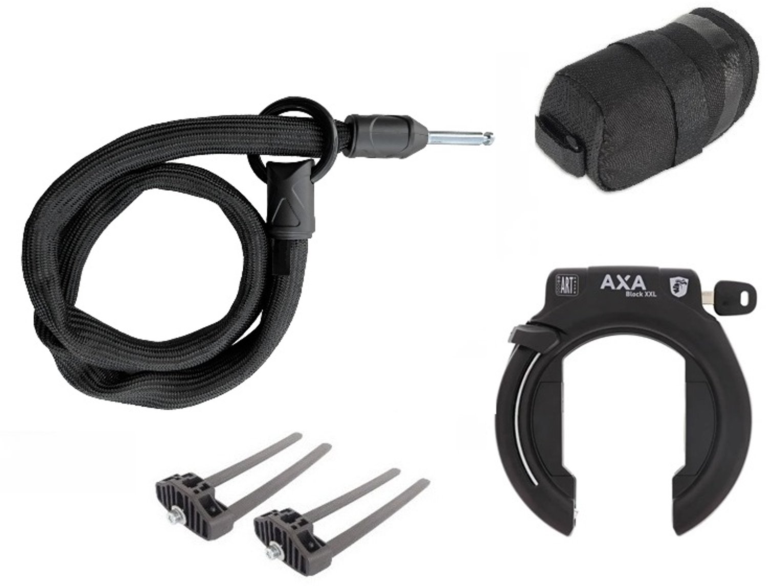 Axa Block XXL ART2 ringslot set met 140cm Insteekketting Zadeltas en Flexmount bevestiging set - Zwart