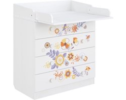 Shefa Kids witte Bike Trip babycommode met 4 lades, verschoontafel met opberglades – babyverschooneenheid en luierwisselstation, omkeerbare commode, meubel voor de kinderkamer