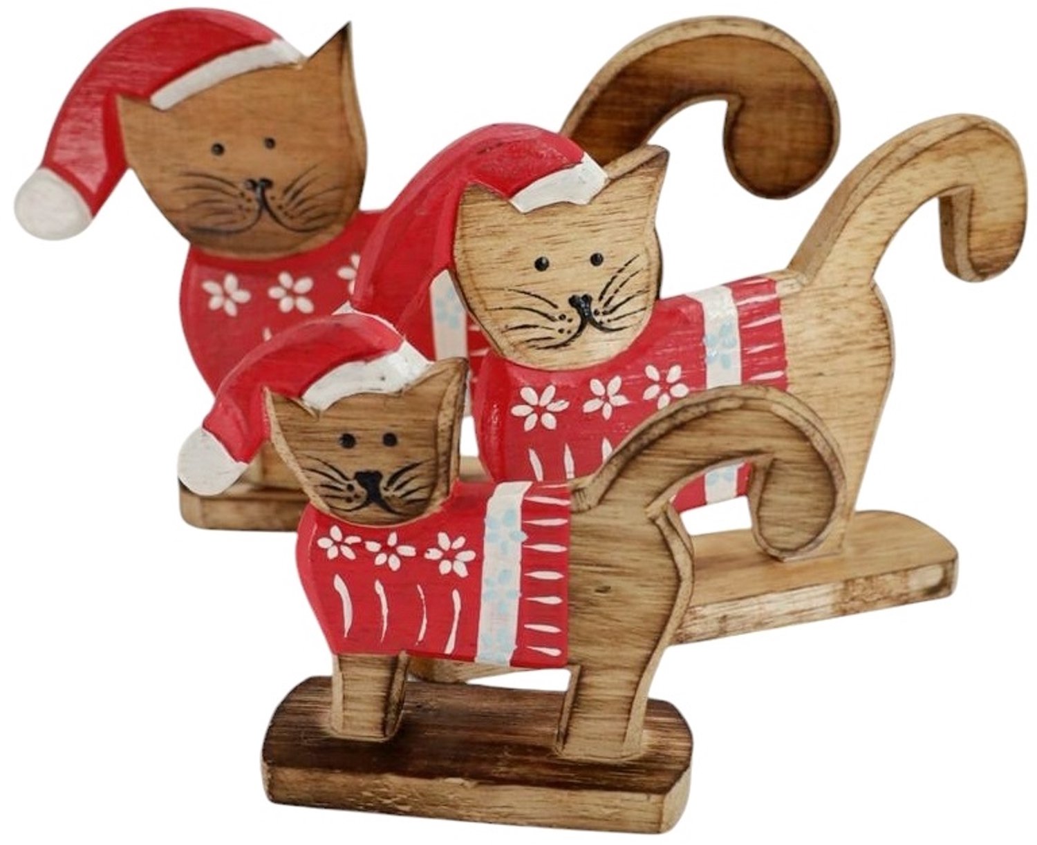 Set 3 katten rood/natur hout Siep