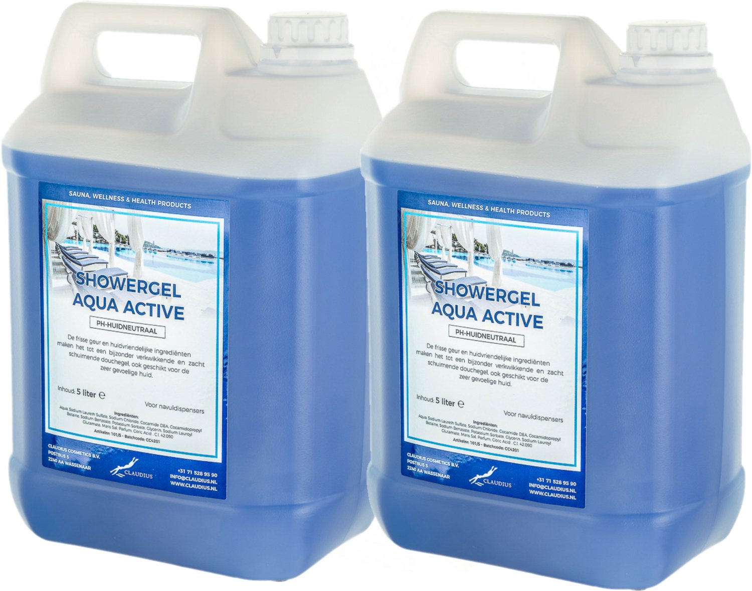 Claudius Douchegel Aqua Active 5 liter - set van 2 stuks - showergel - navulling - voordeelverpakking