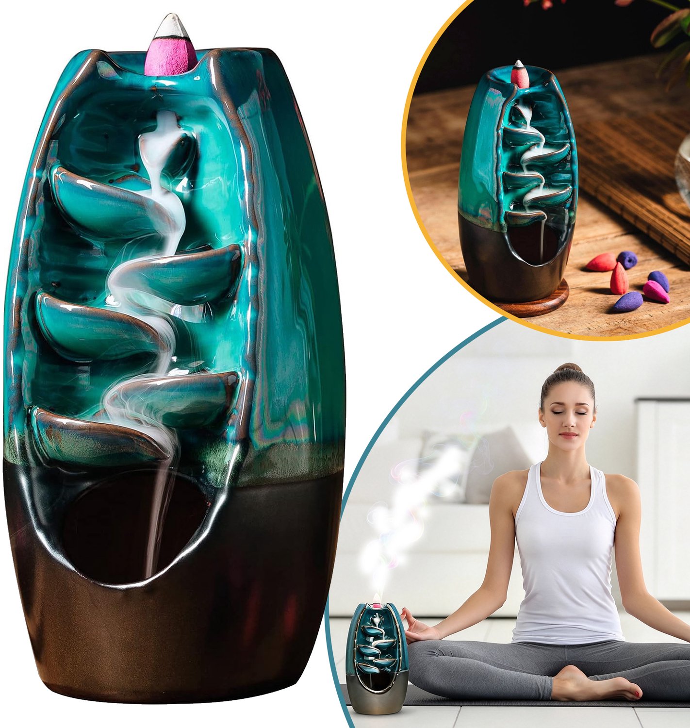Keramische Wierookbrander Met 120 Kegeltjes - Waterval-Wierookhouder - Aromatherapie-Ornament - Backflow-Wierookbrander