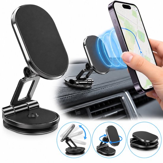 Magnetische Verstelbare Telefoonhouder Voor Auto I Draaibaar 360 Graden I Magneet Smartphonehouder I Universeel Voor Alle Smartphones I Dashbord I Zwart