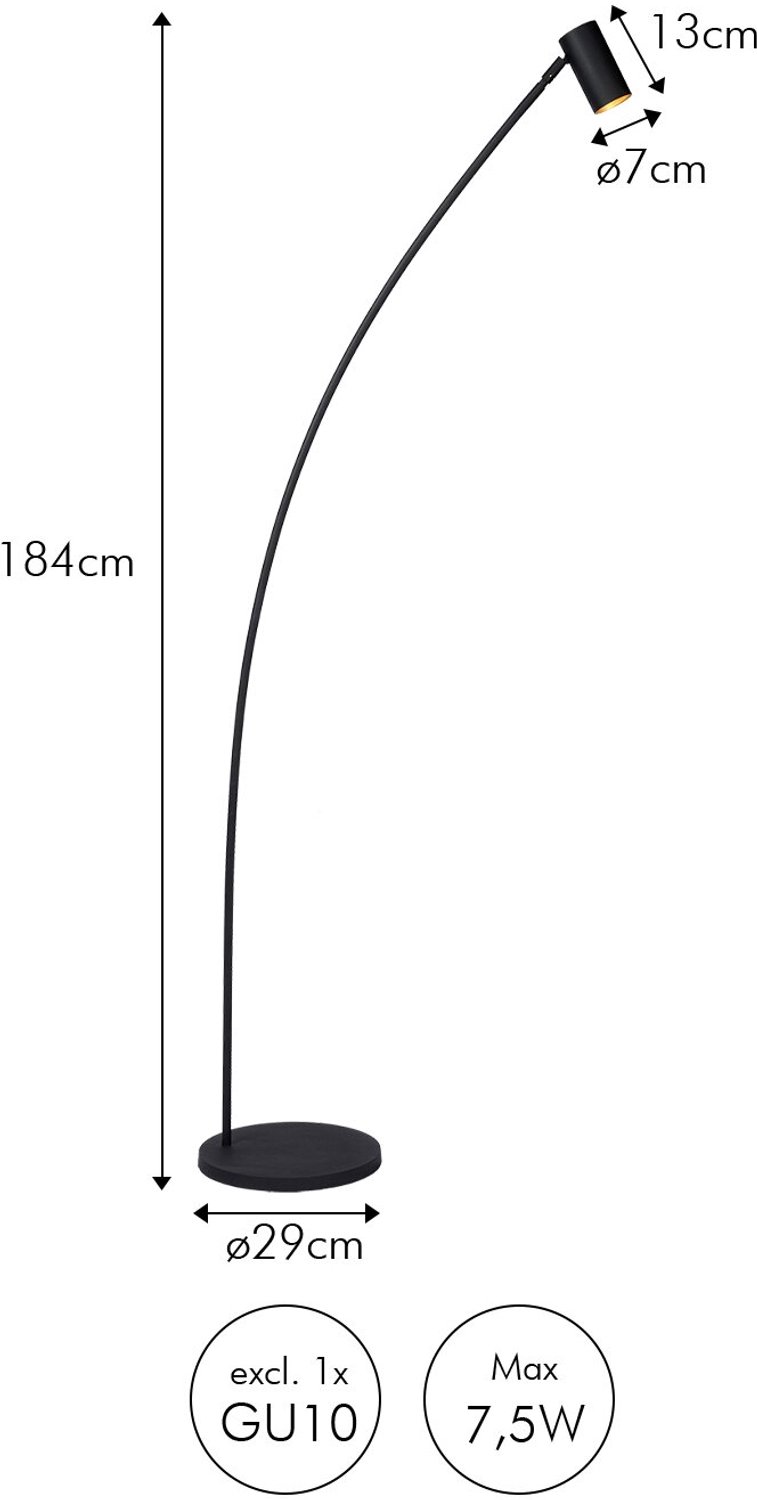 Atmooz - Vloerlamp Floyd - GU10 - Staande lamp - Stalamp - Slaapkamer / Woonkamer / Eetkamer - Zwart / Goud - Metaal - Hoogte : 180cm