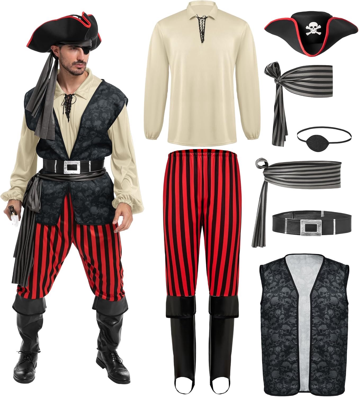 Spooktacular Creations beige piratenkostuum voor heren - maat L