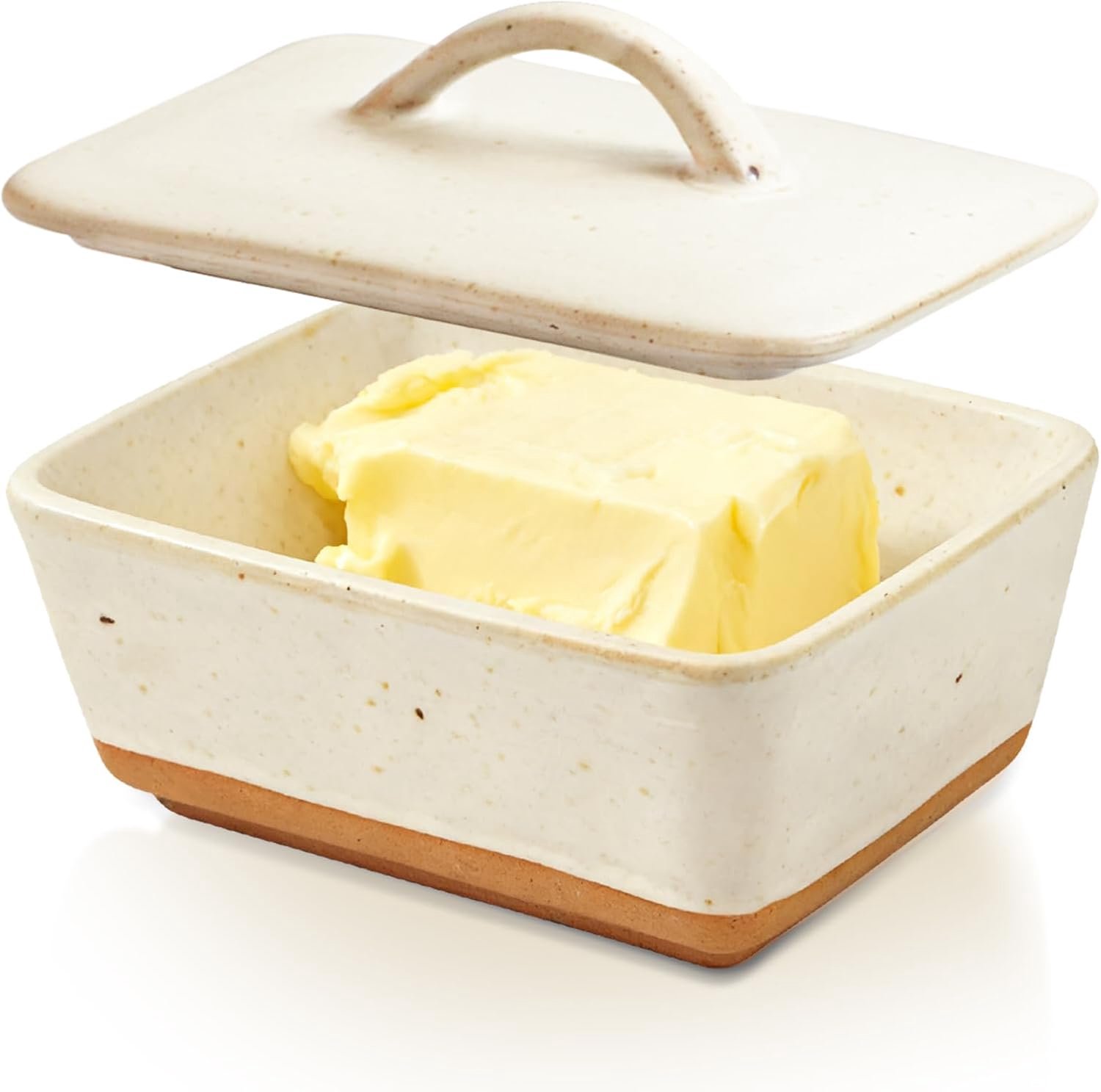 Boterpot - Keramische Botervloot met Deksel - Vintage Europees Design - Groot en Praktisch voor Aanrecht - Witte Kleur - 1 Stuk