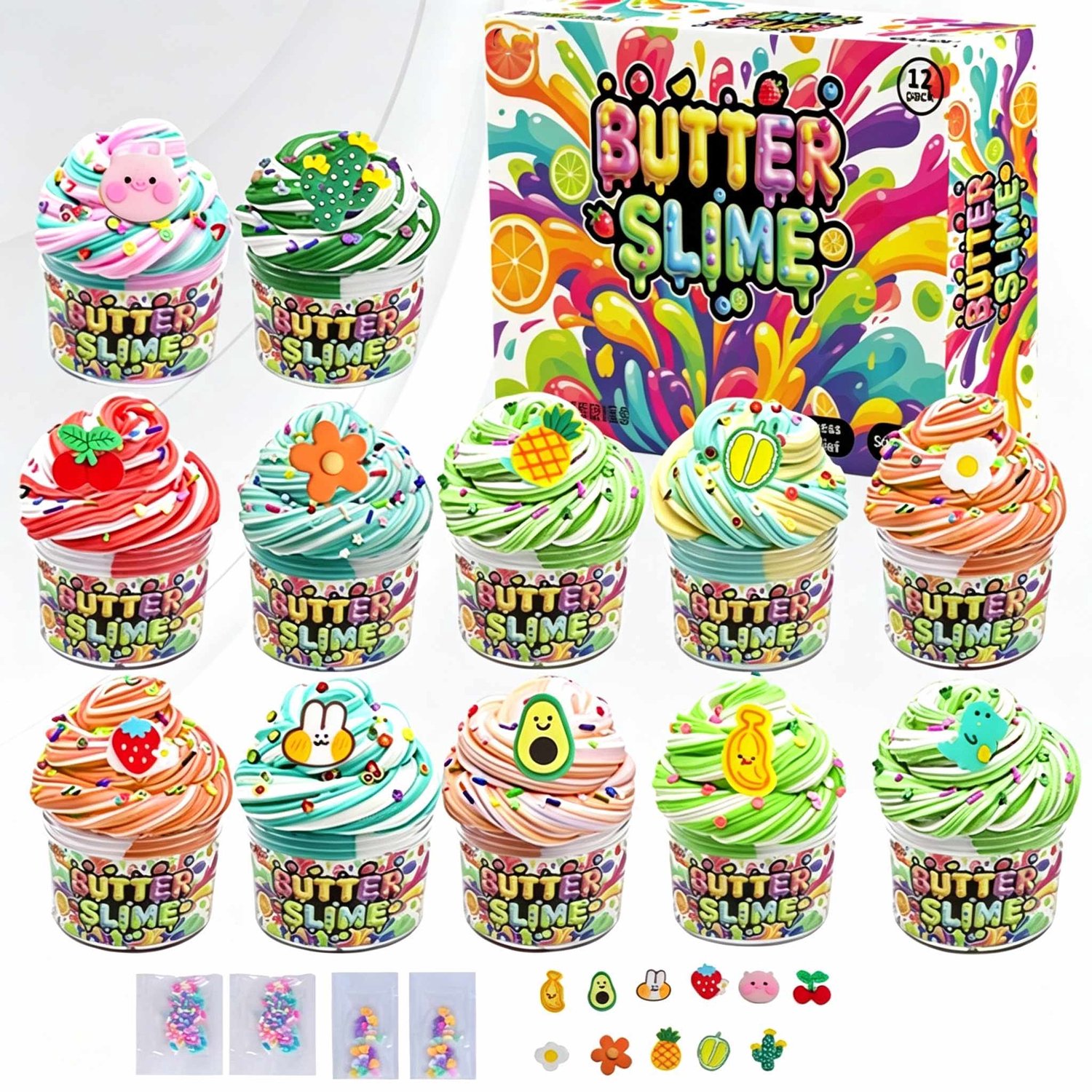 Meedeer Slijm Kit-Boter Slijm-12 kleuren boterslijm-Zelf slijm maken set voor kinderen-Verjaardag, Halloween, Kerstmis, cadeau voor meisjes en jongens