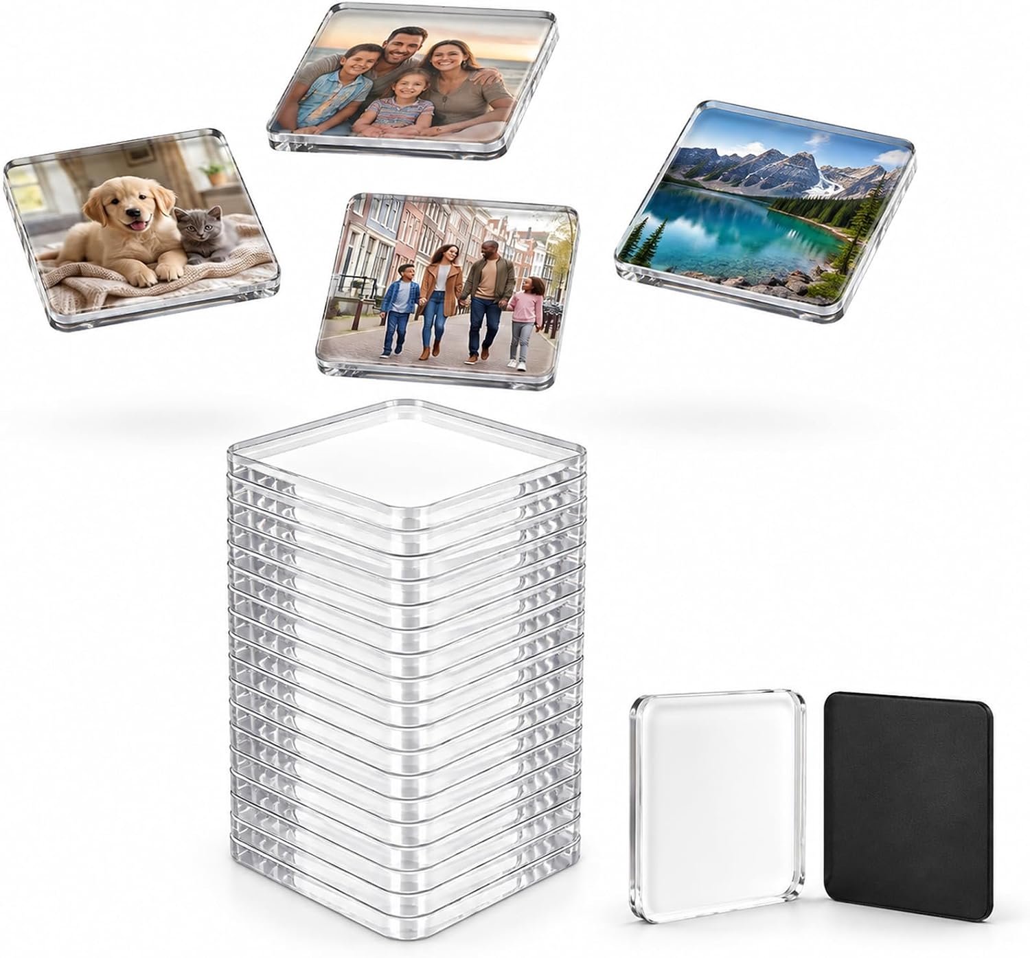 KZQ 25 Stuks Gepersonaliseerde fotomagneten - Koelkastmagneten - Acryl doe-het-zelf-fotomagneten - 5 x 5 x 0,5 cm