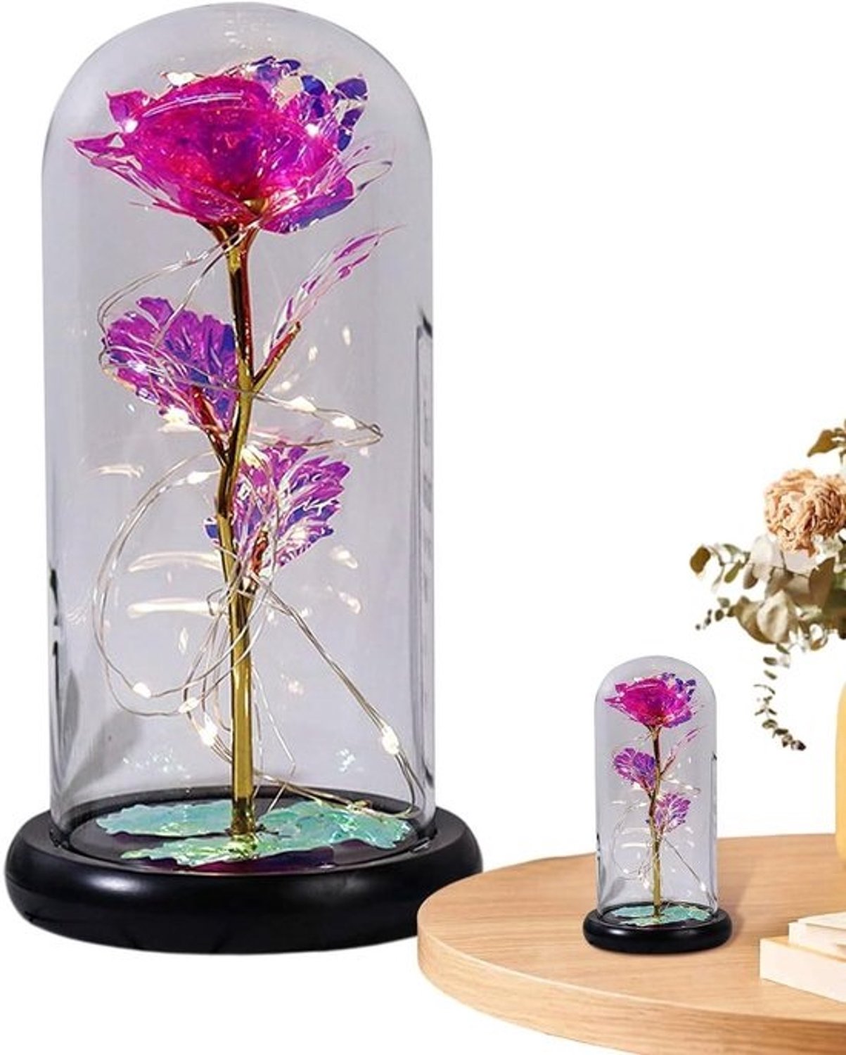 Eeuwige rooslamp - Roos onder glas - Romantisch cadeau - Zachte ledgloed - 1 stuk - Multicolor