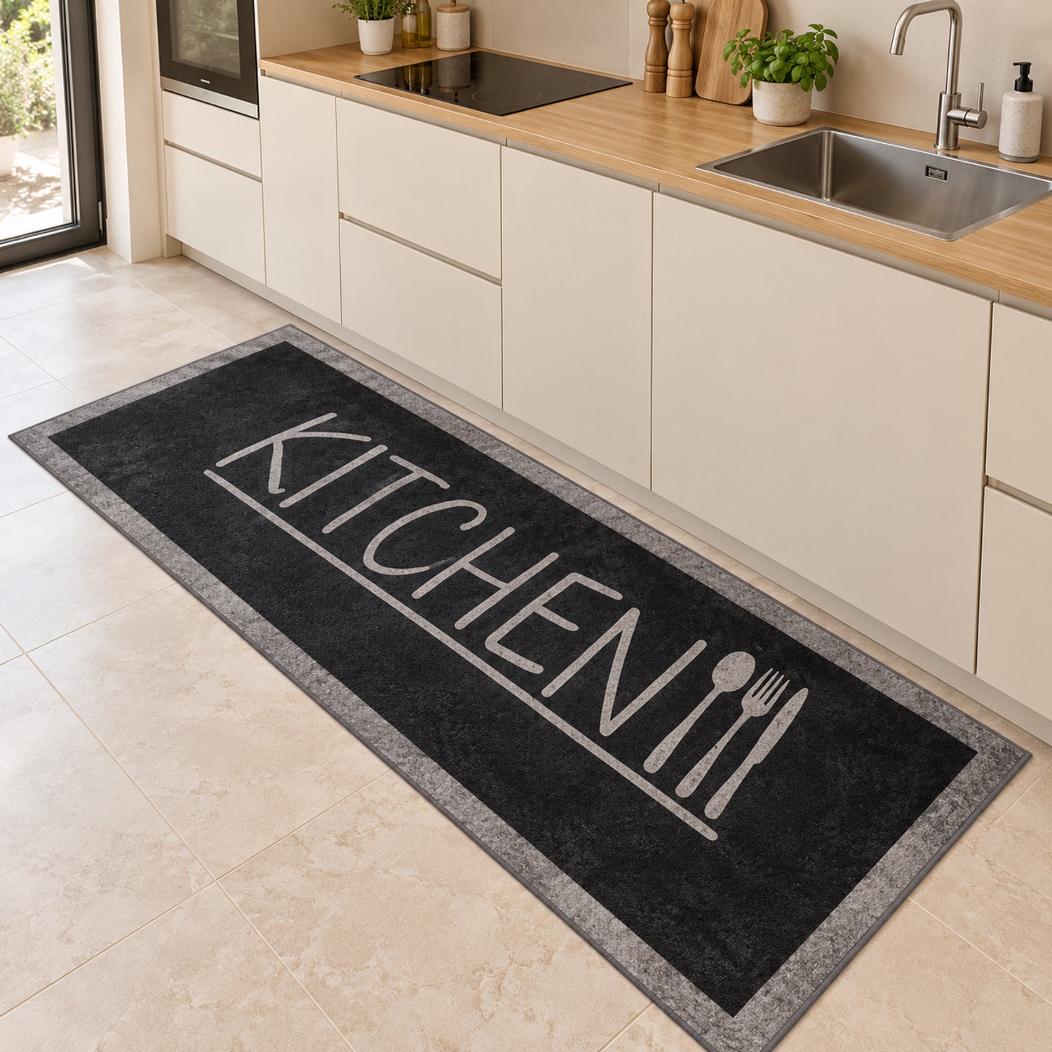 La Sheba Keukenloper Kitchen - Antraciet - 80x180 cm - Vloerkleden - Keuken Tapijt - Keukenmat - Loper Tapijt - Loper Vloerkleed