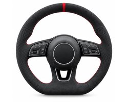 BukkitBow - Stuurhoes Auto - Stuurwielhoes Auto Suède - Geschikt voor Audi A3 8V / A4 / A5 / Q2 - Zelf Naaien - Zwart met Rood