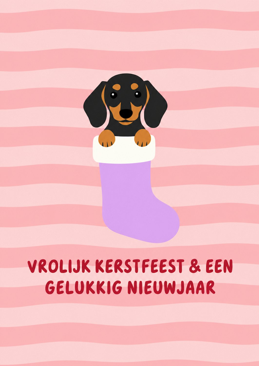 Kerstkaart met teckel – Vrolijk kerstfeest en gelukkig nieuwjaar – A6 kaart