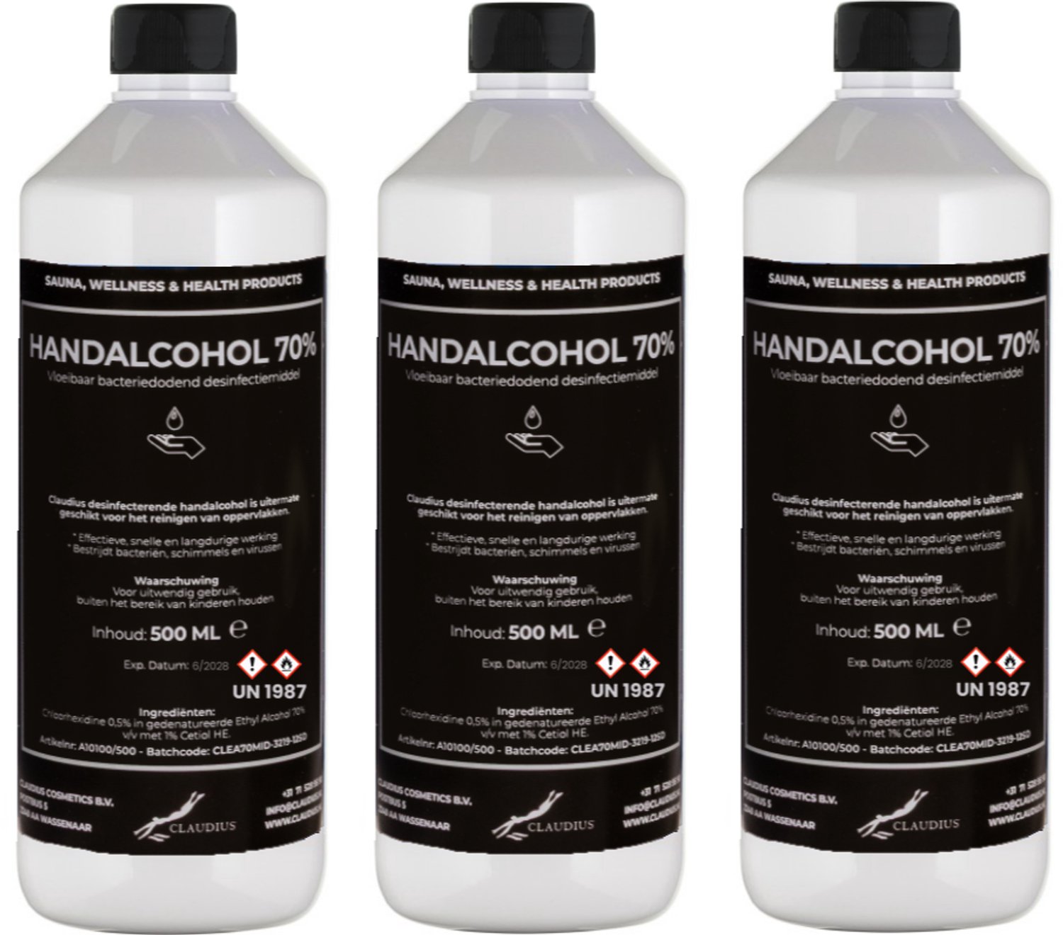 Handalcohol spray 70% - 500 ml met dop - set van 3 stuks