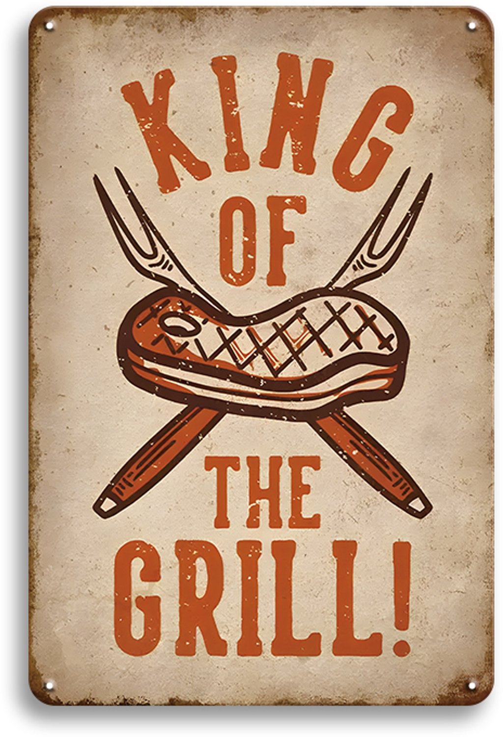 King Of The Grill - Metalen Wandbord 30x20cm – BBQ Barbecue Tekstbord – Grill Tuin Buitenkeuken Decoratie – Vintage Retro Wanddecoratie