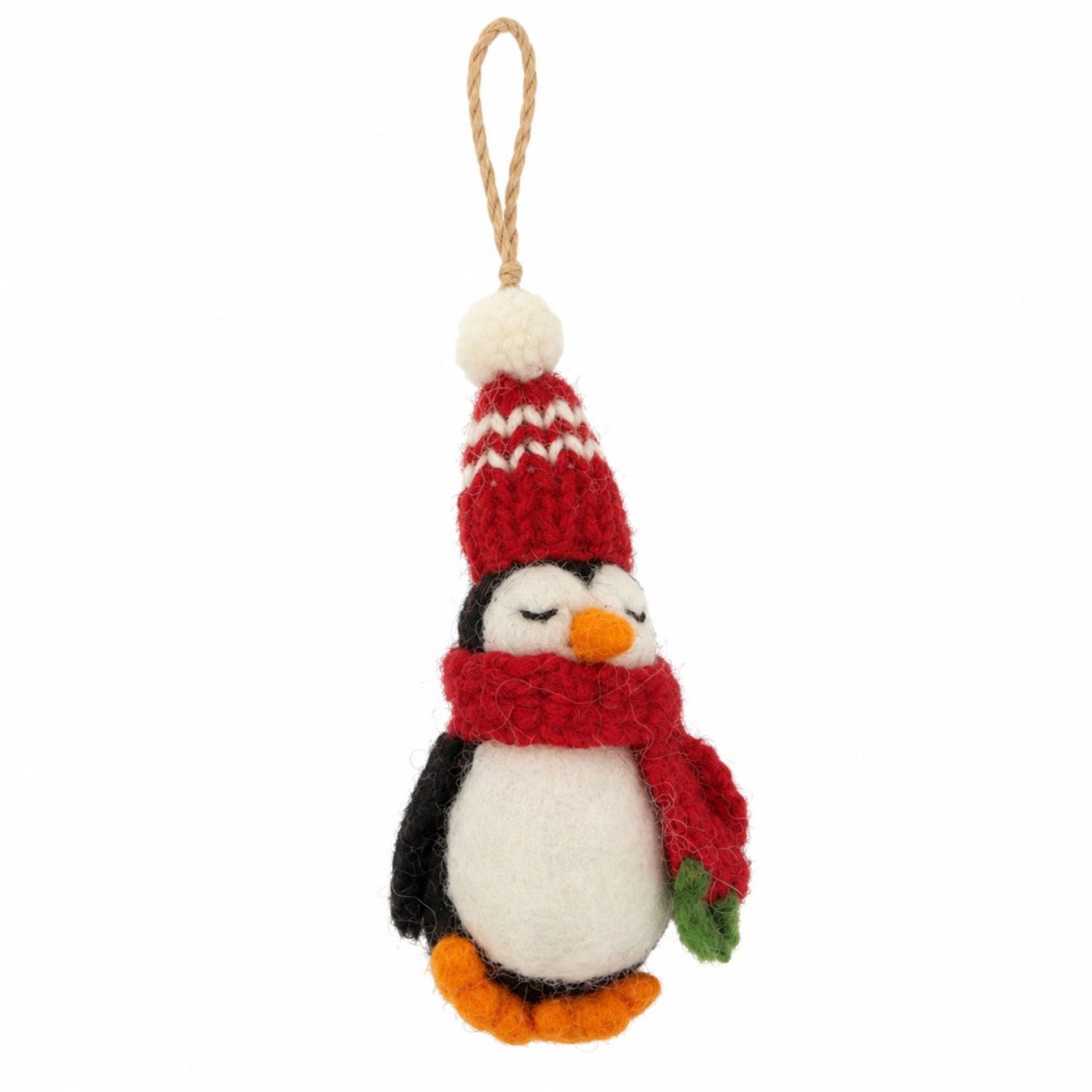 Yoko Meshi Ornament vilt kerst penguin muts/sjaal rood