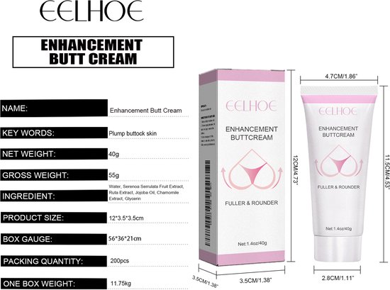 Technische specificaties en afmetingen van EELHOE billencrème 40g.