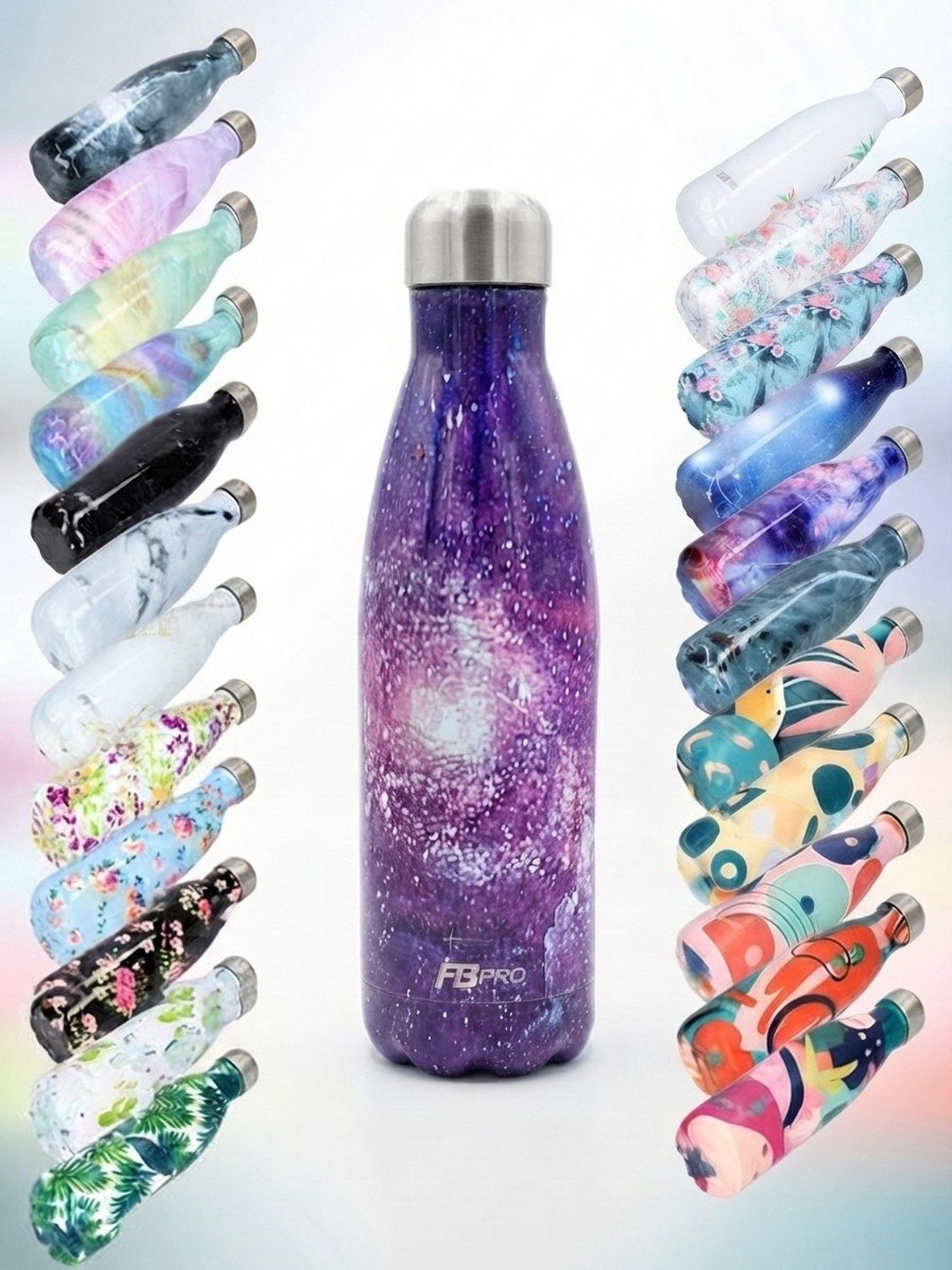 FBFS92, Thermosfles, Drinkfles, Waterfles - Modern & Slank Design - Sterrenhemel - Paars