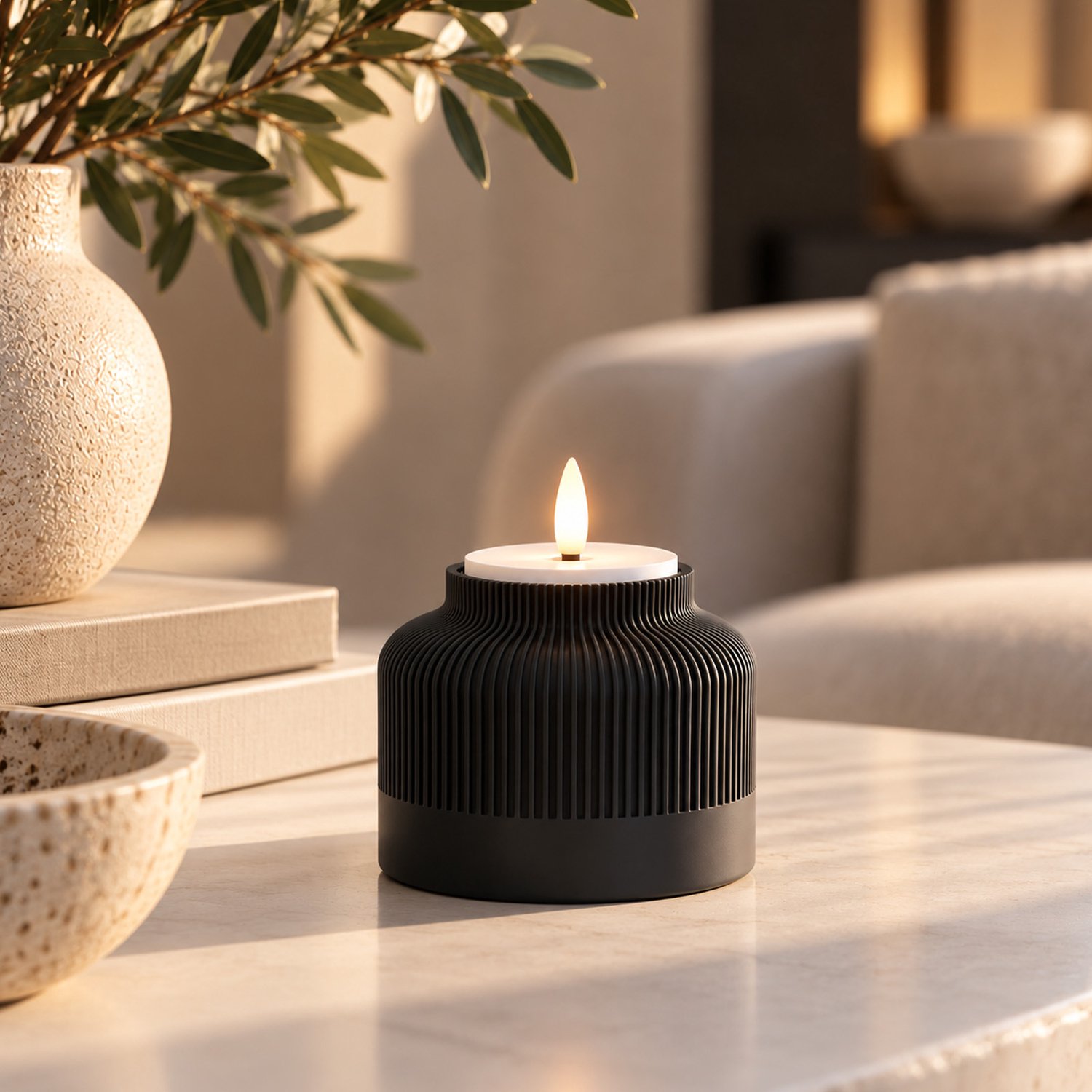 LED Kaars Amelie Oplaadbaar – Luxe Zwart 3D-Design – Warm Licht & met bewegende vlam - usb opladen - afstandsbediening