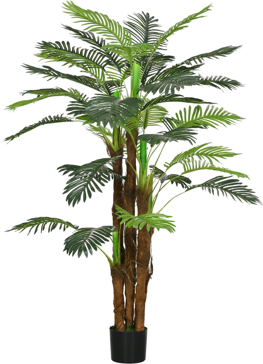 Homona Kunstpalm - Met 5 stammen en 36 bladeren - 160 cm hoog - Groen/Bruin
